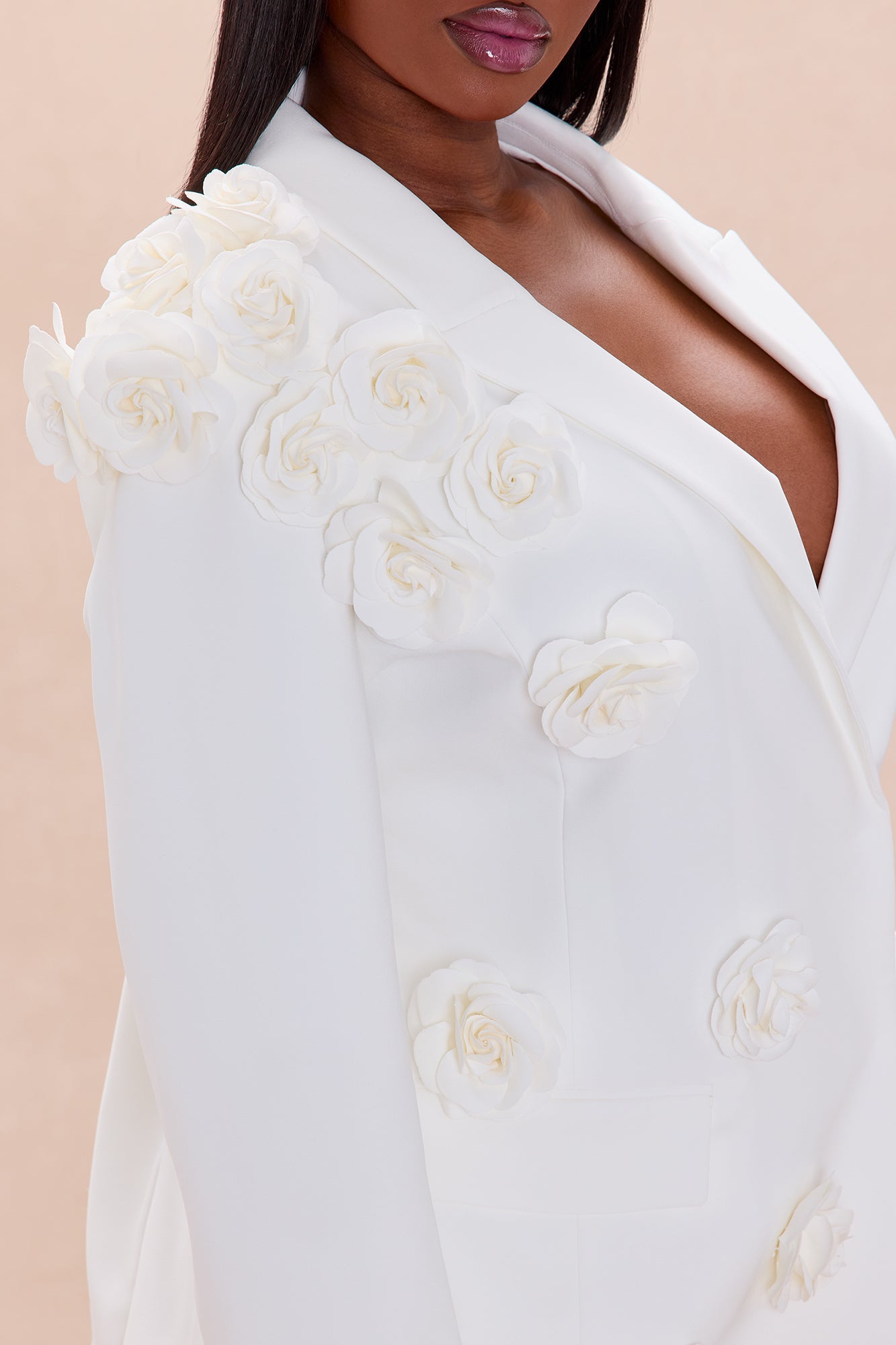 Arden Floral Applique Blazer Pant Set - White