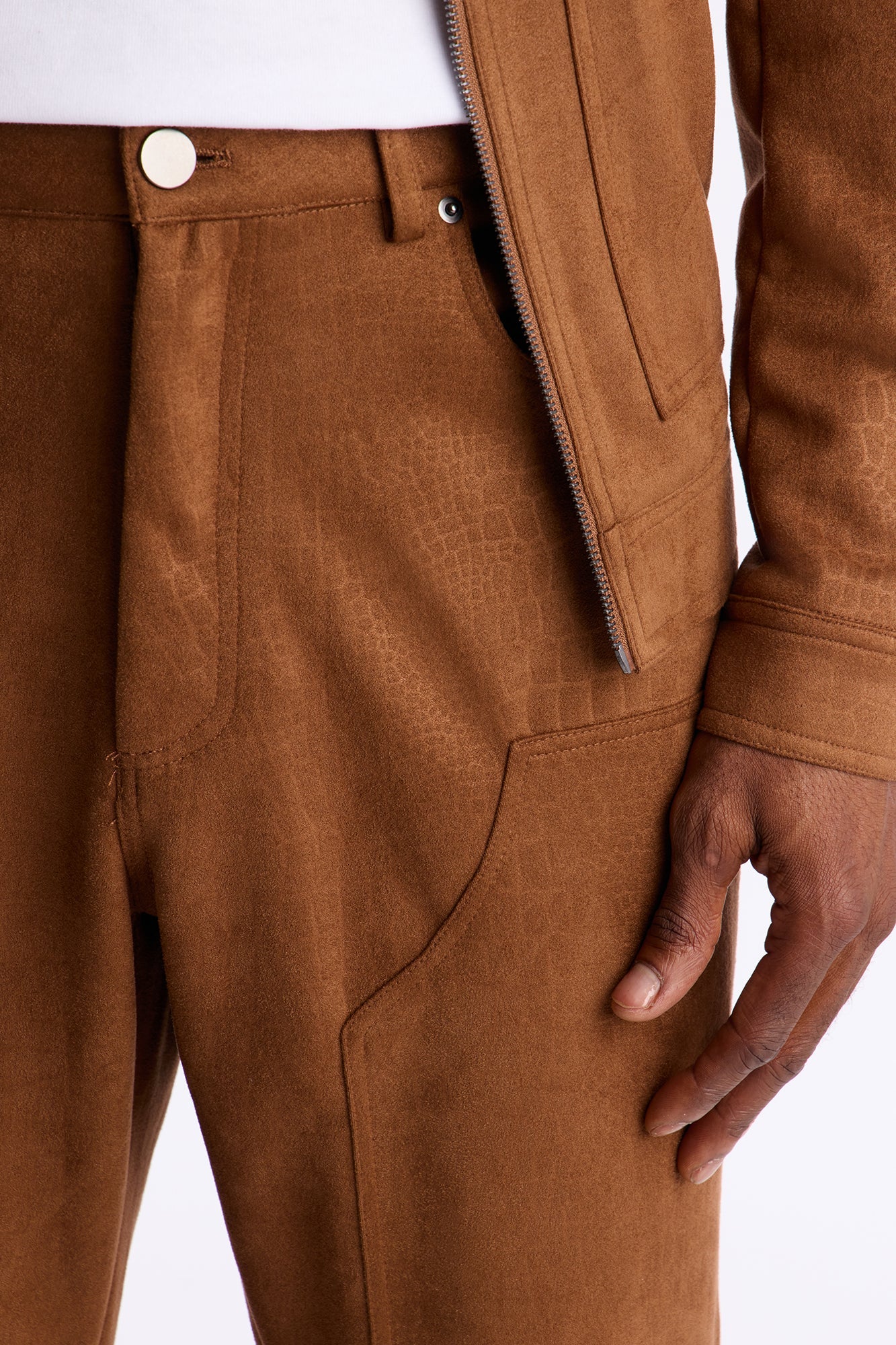 Stacked Slim Flare Matte Croc Leather Slit Pant - Brown