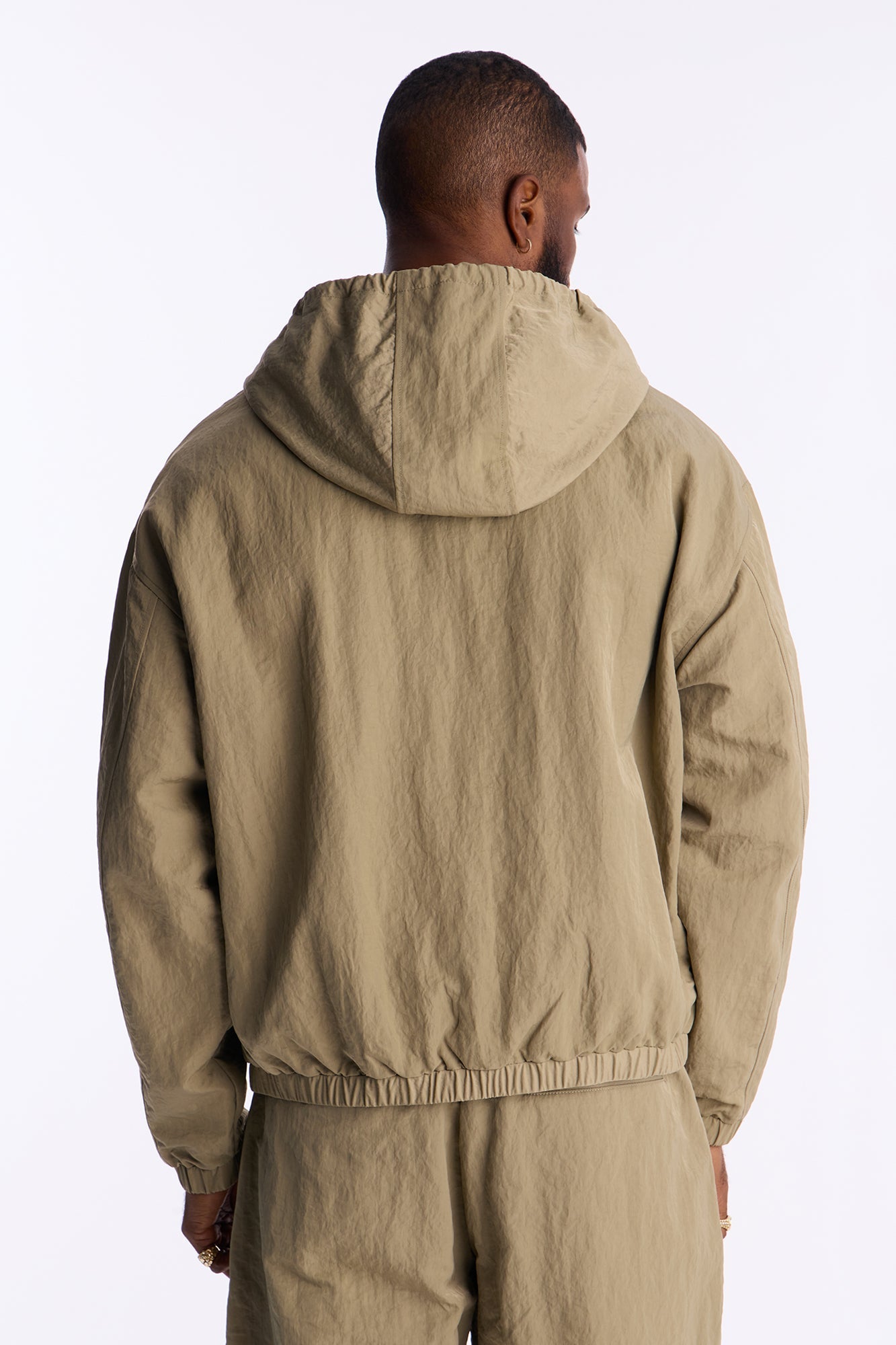 Cropped Hooded Tech Jacket - Khaki