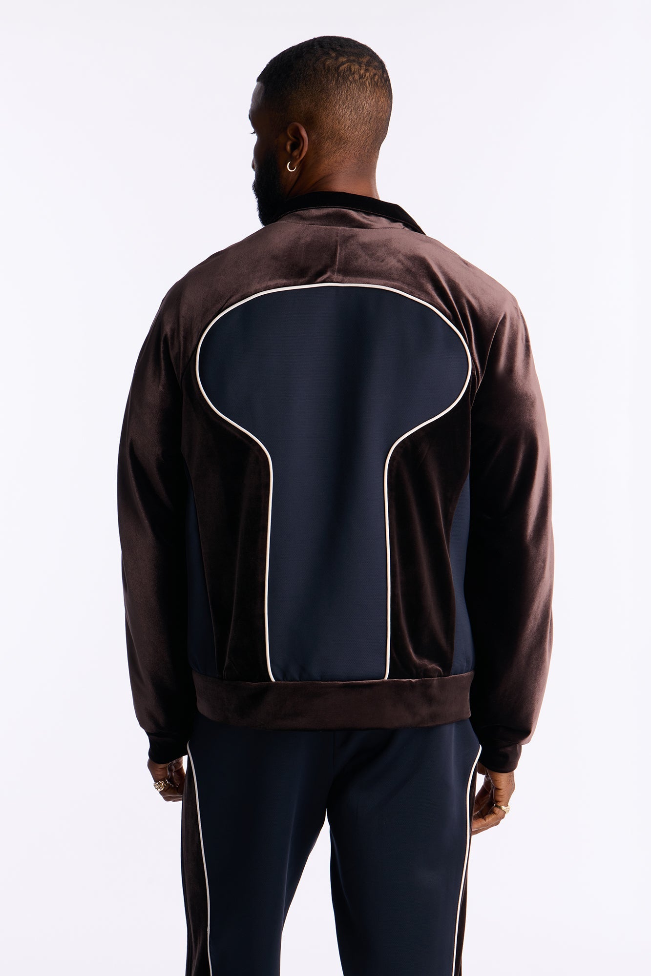 Relaxed Lexington Funnel Neck Velour Track Jacket - Navy