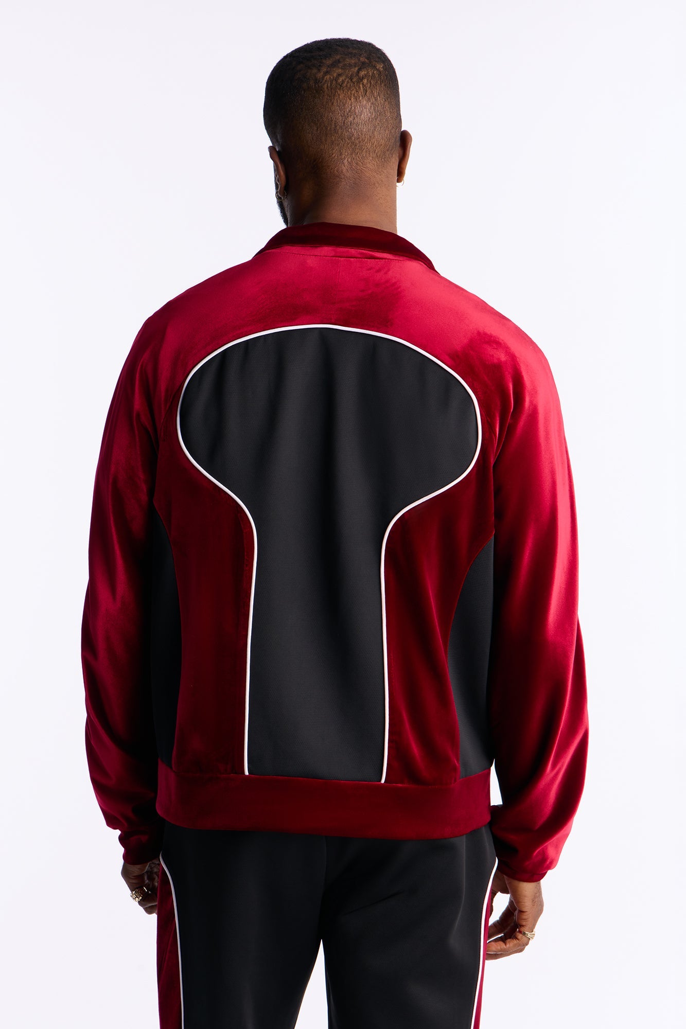 Relaxed Lexington Funnel Neck Velour Track Jacket - Burgundy