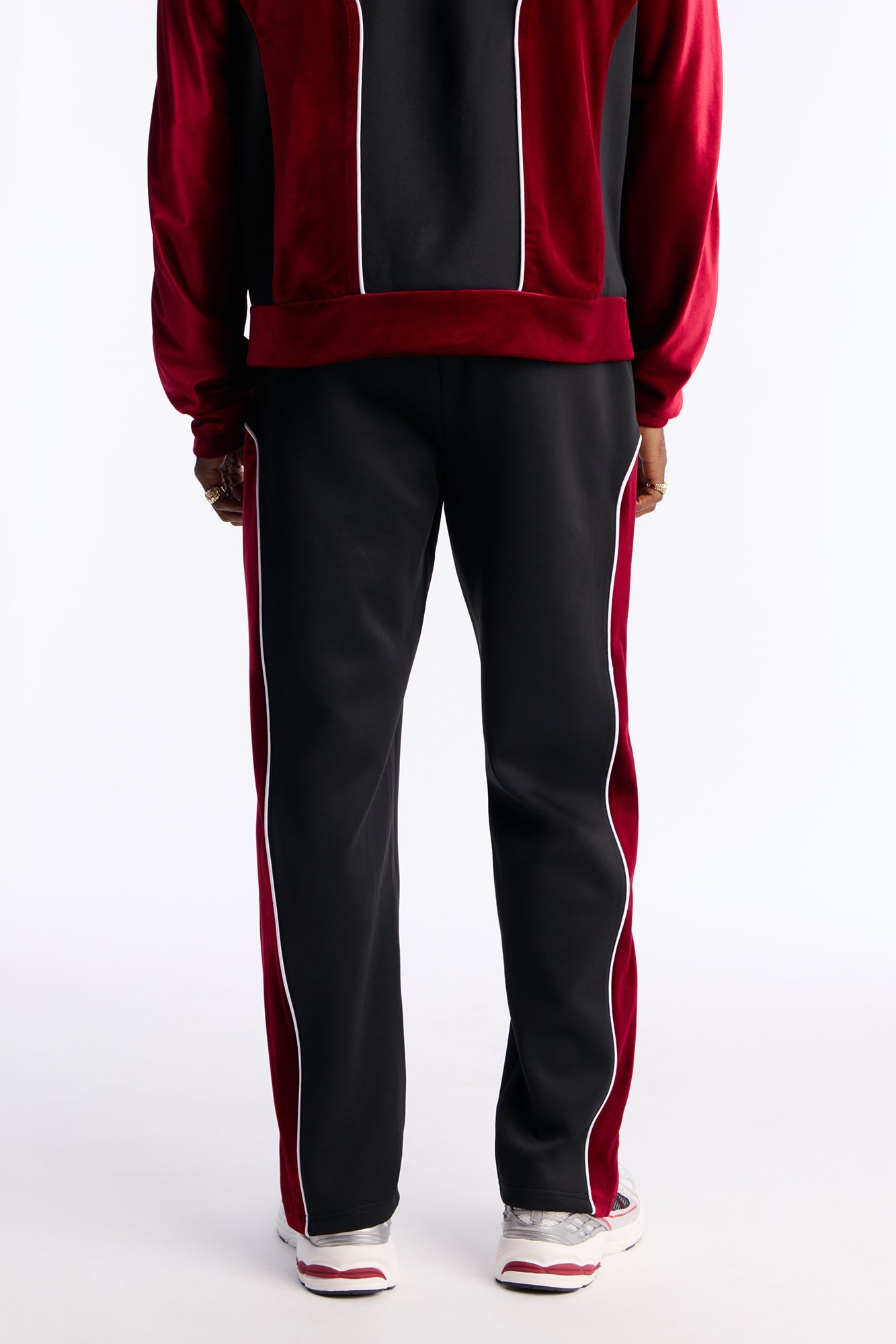 Slim Lexington Velour Side Track Pant - Burgundy