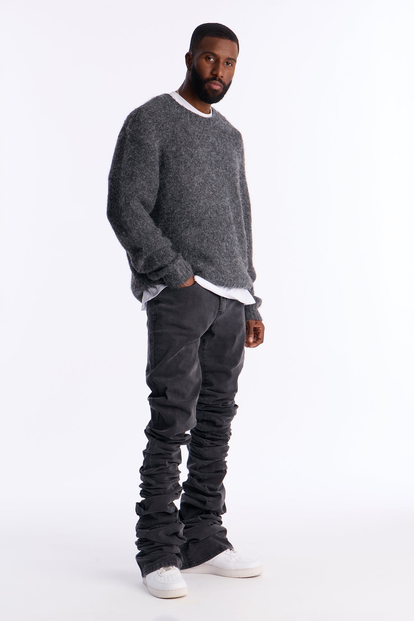 Ultra Stacked Skinny Flare On Scene Jean - Black Wash