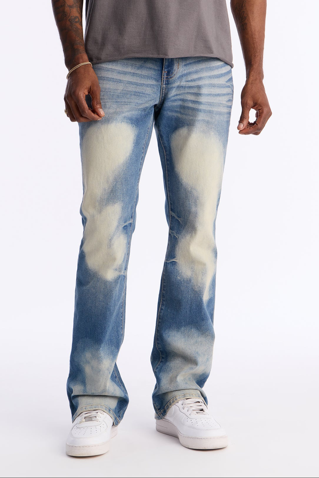 Stacked Skinny Flare Bleach Out Jean - Medium Blue Wash