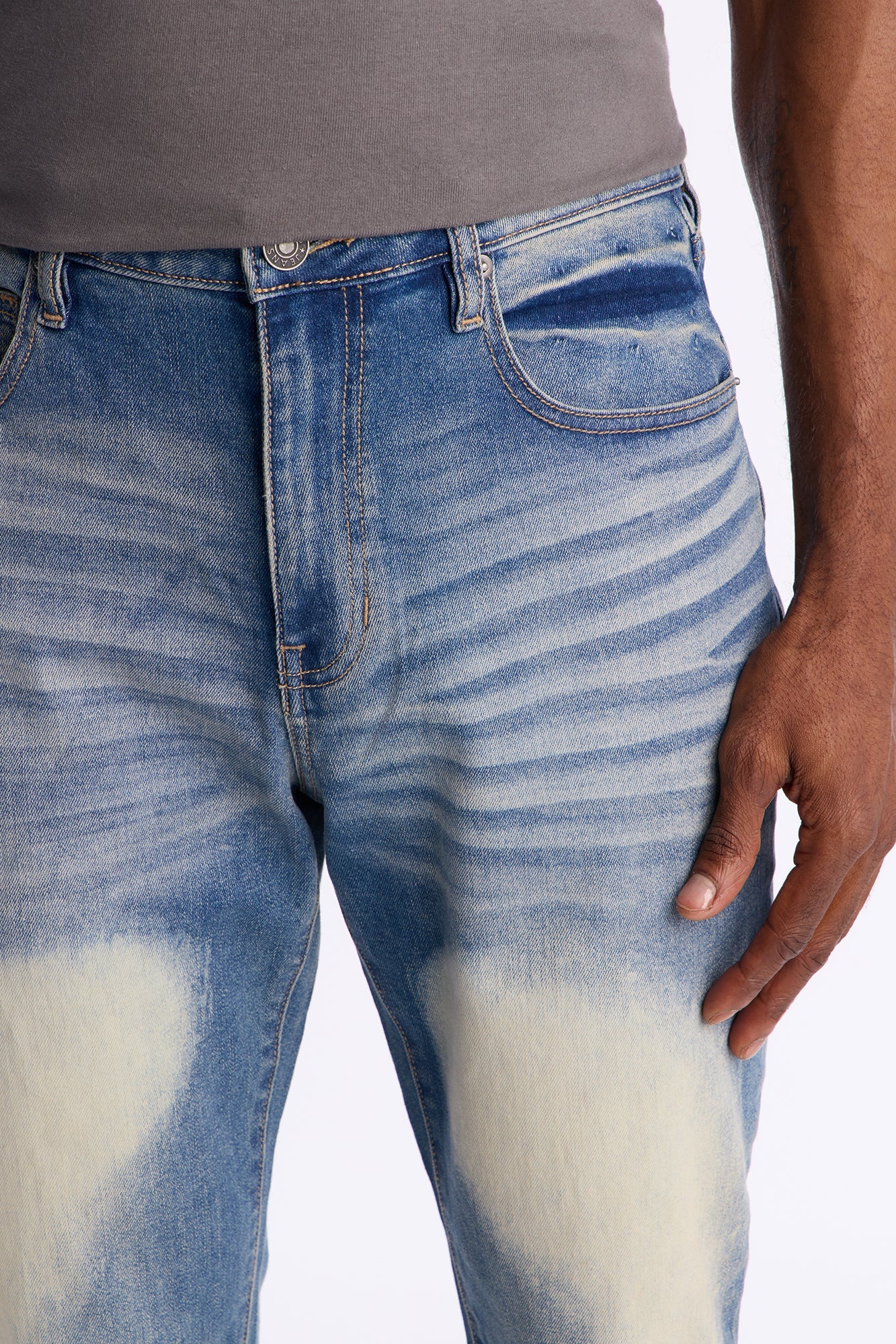 Stacked Skinny Flare Bleach Out Jean - Medium Blue Wash