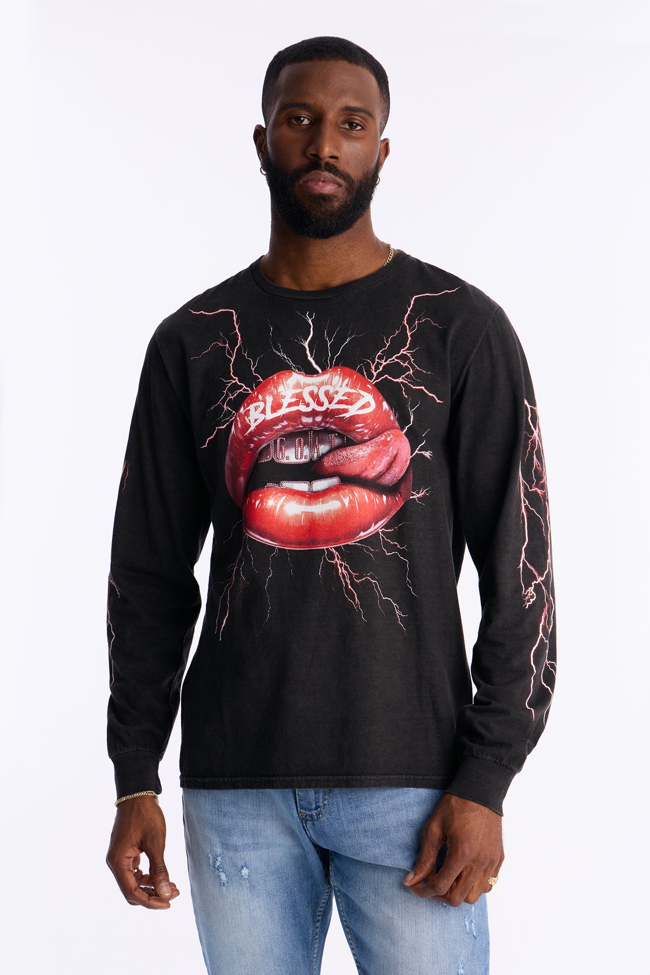 Blessed By Lighting Long Sleeve Tee - Black