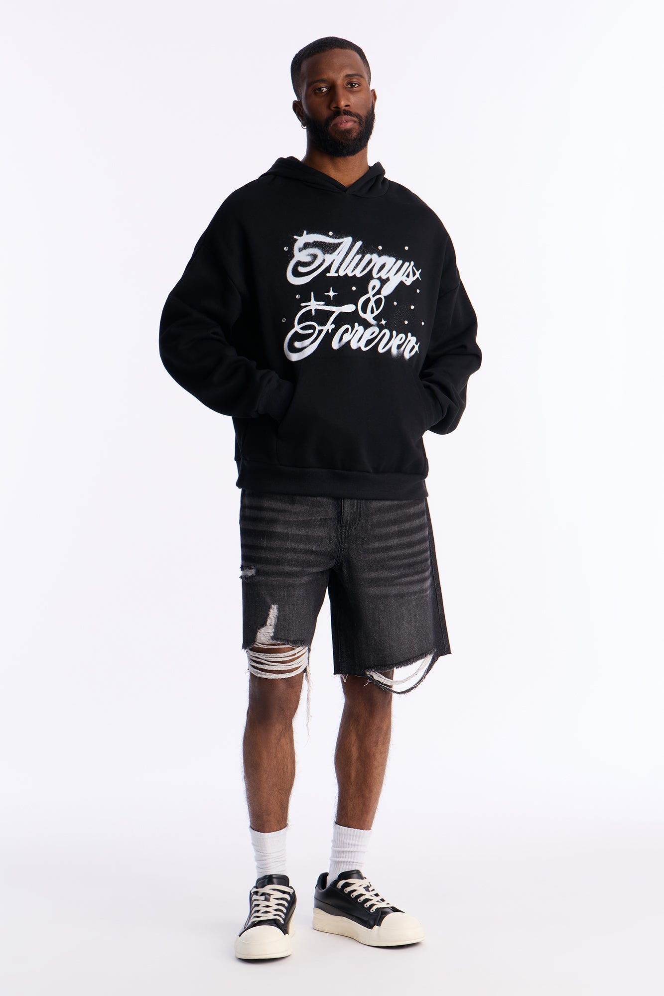 Always And Forever Rhinestone Oversized Hoodie - Black