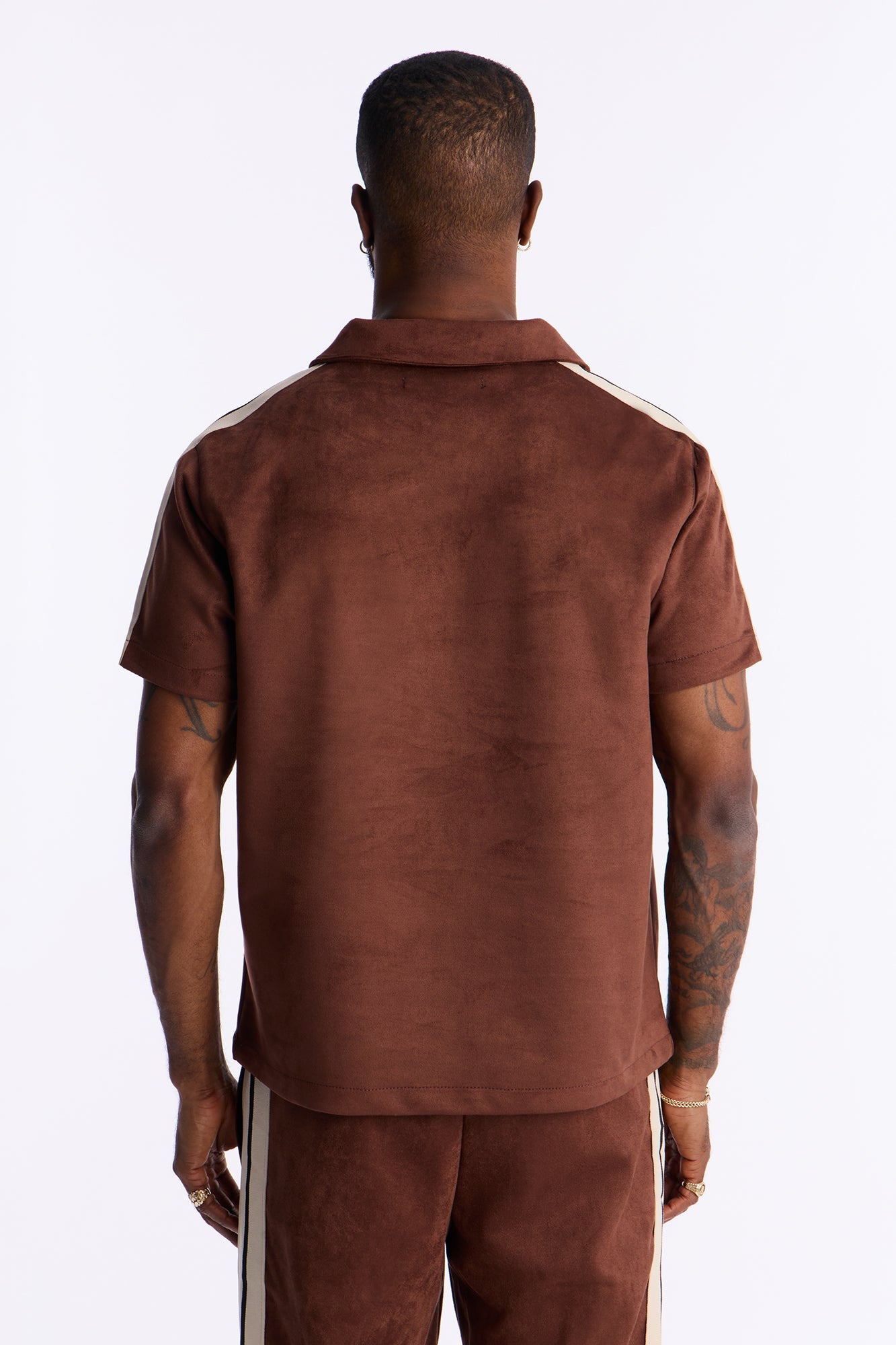 Faux Suede Short Sleeve Tee - Brown