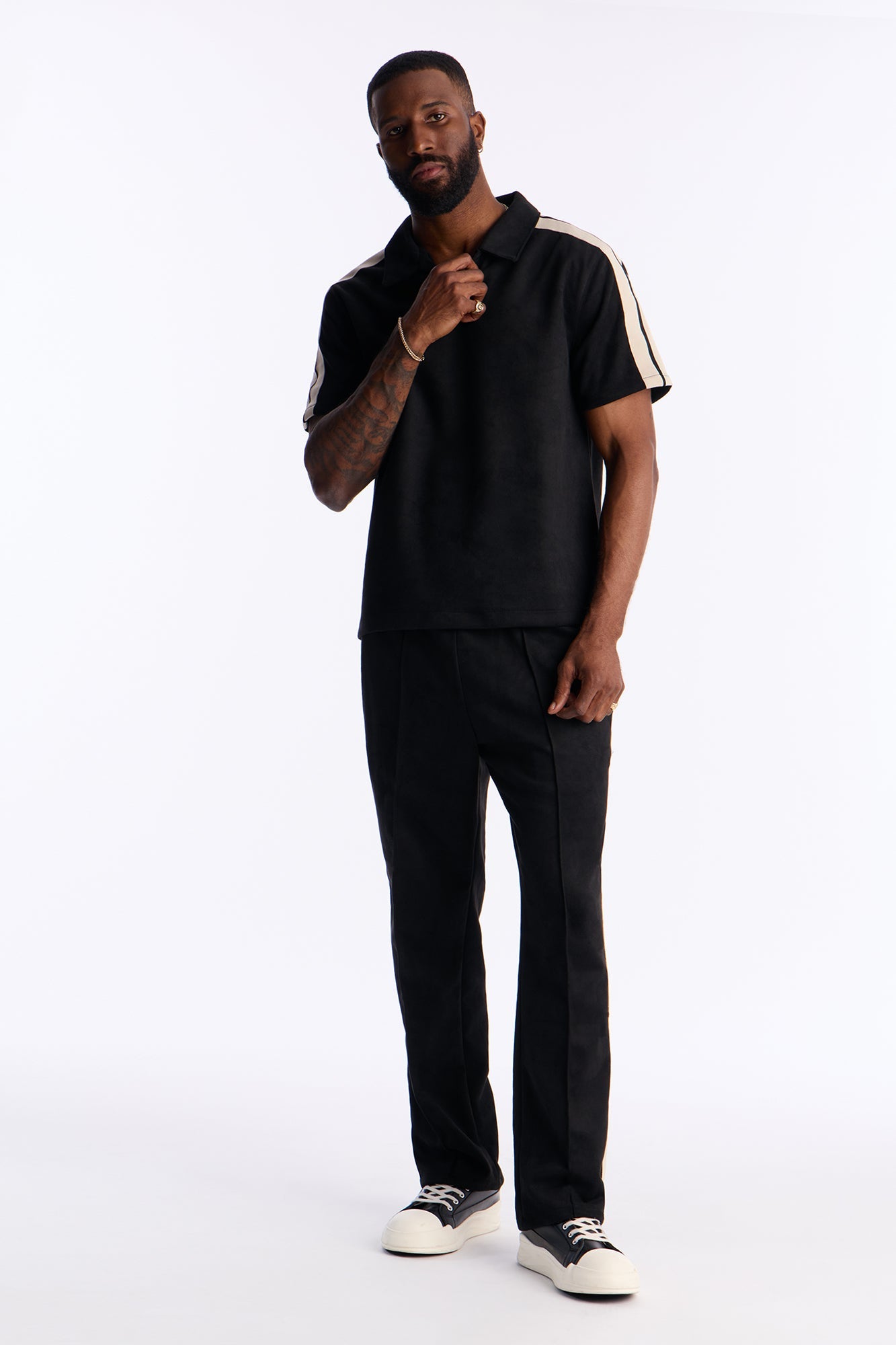Faux Suede Short Sleeve Tee - Black