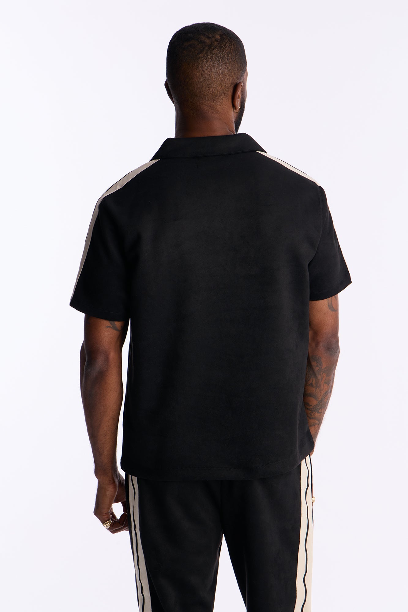 Faux Suede Short Sleeve Tee - Black