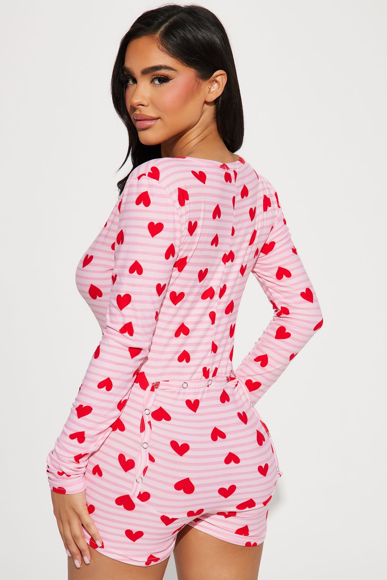 All My Heart Long Sleeve PJ Romper Onesie - Red/combo