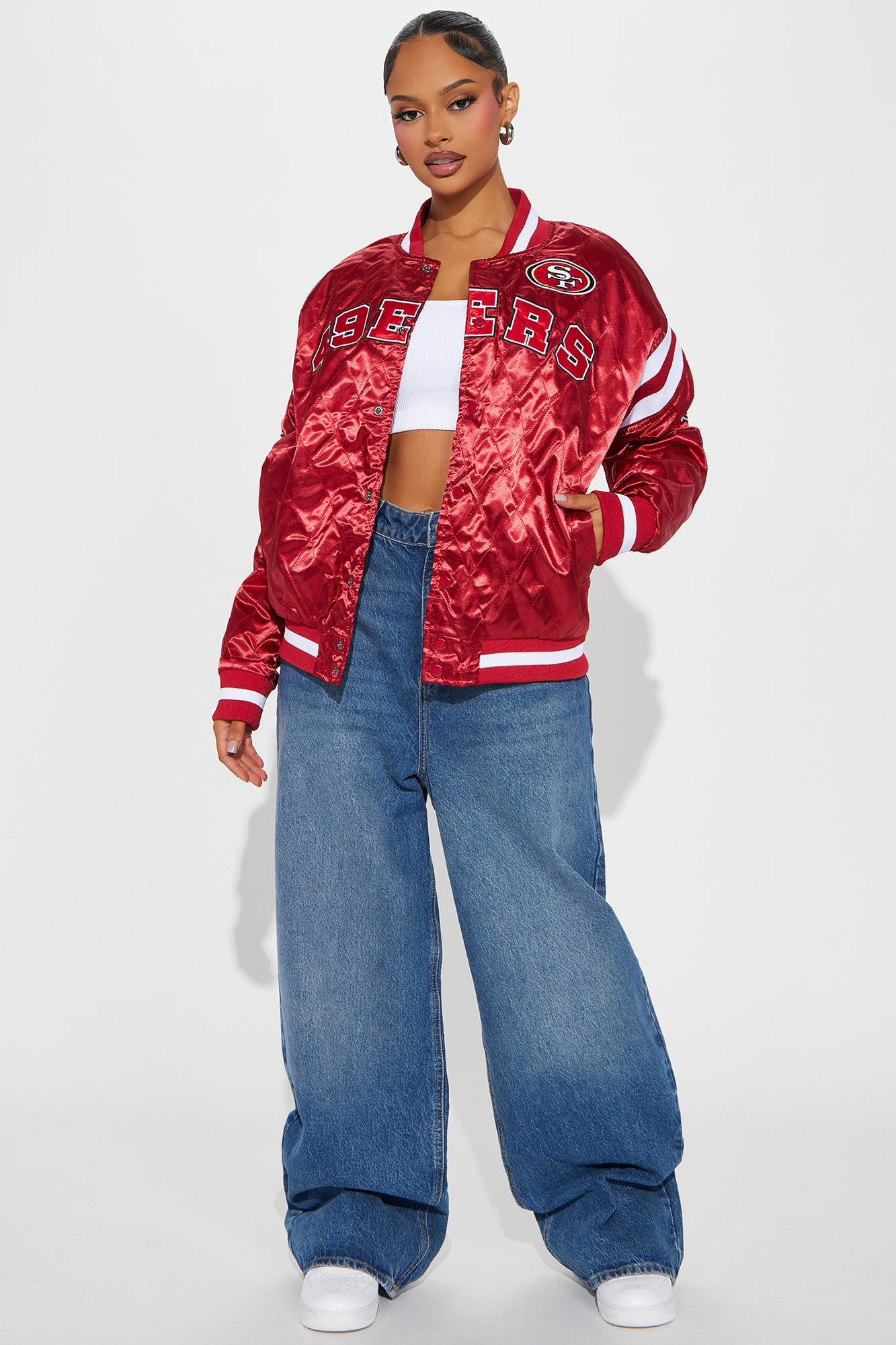 49ers Quilted Bomber Jacket - Red