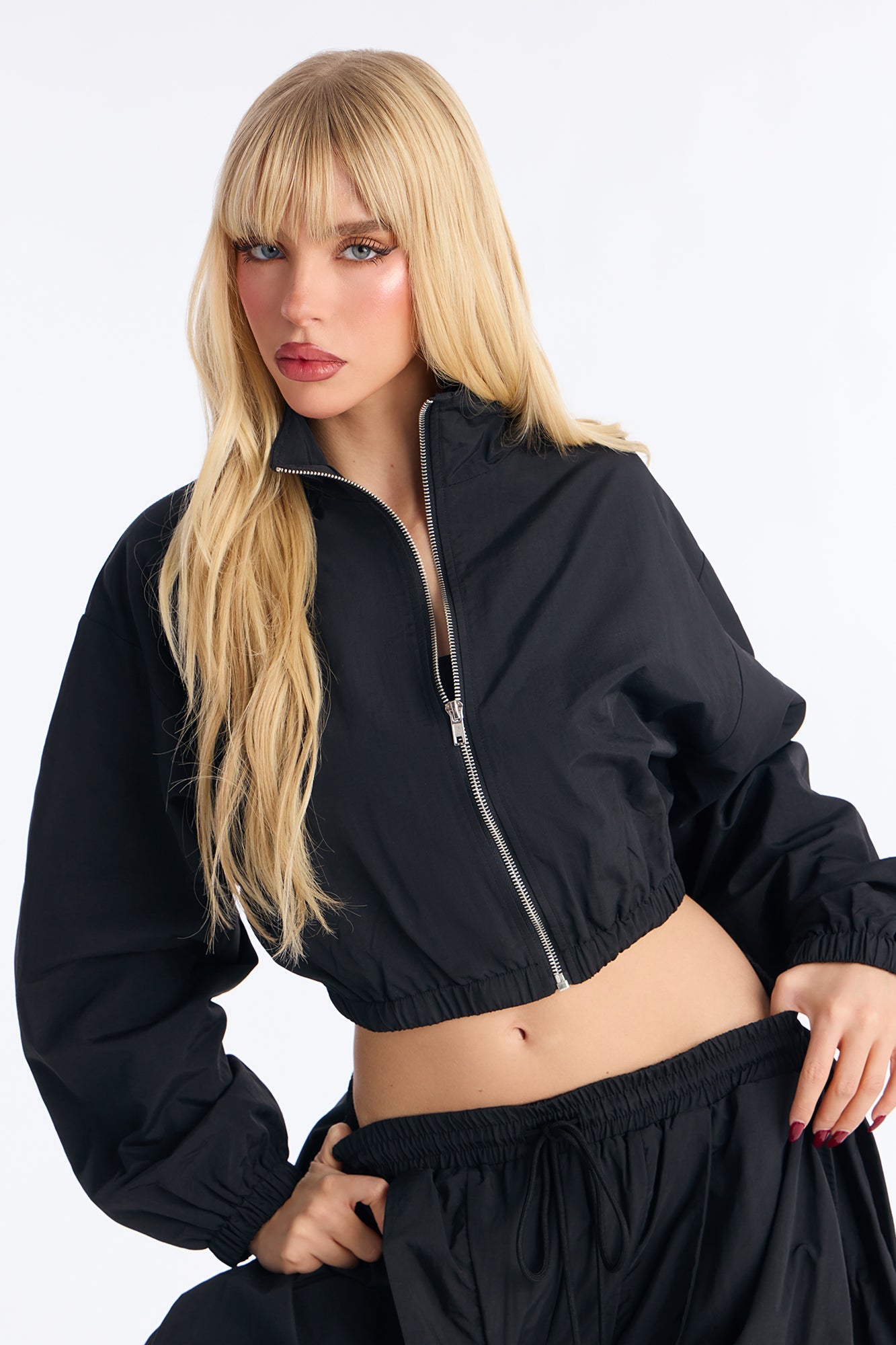 Midnight Drift Extreme Wide Leg Windbreaker Set - Black