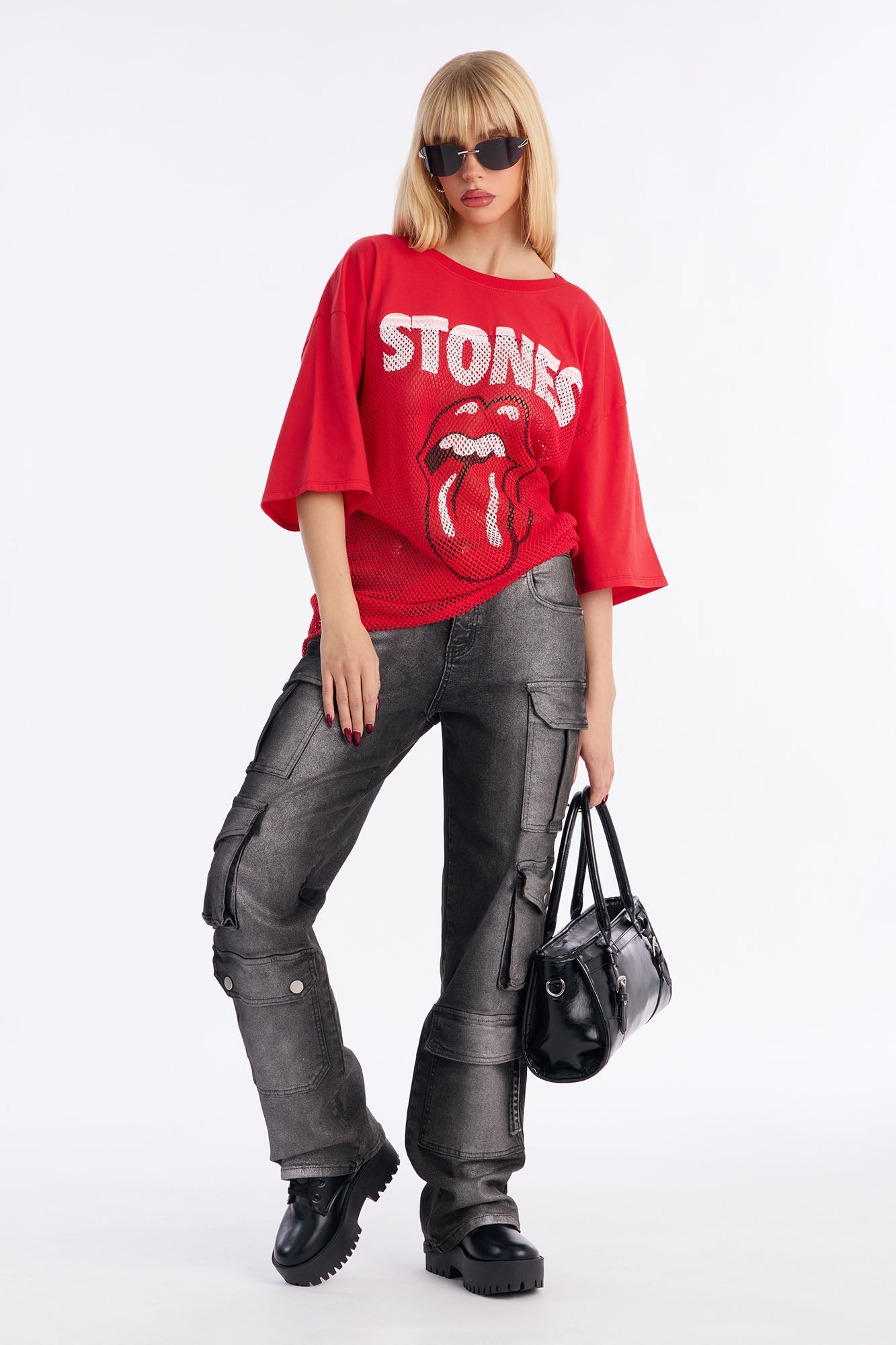Glow Up Foil Cargo Straight Leg Jeans - Black/combo