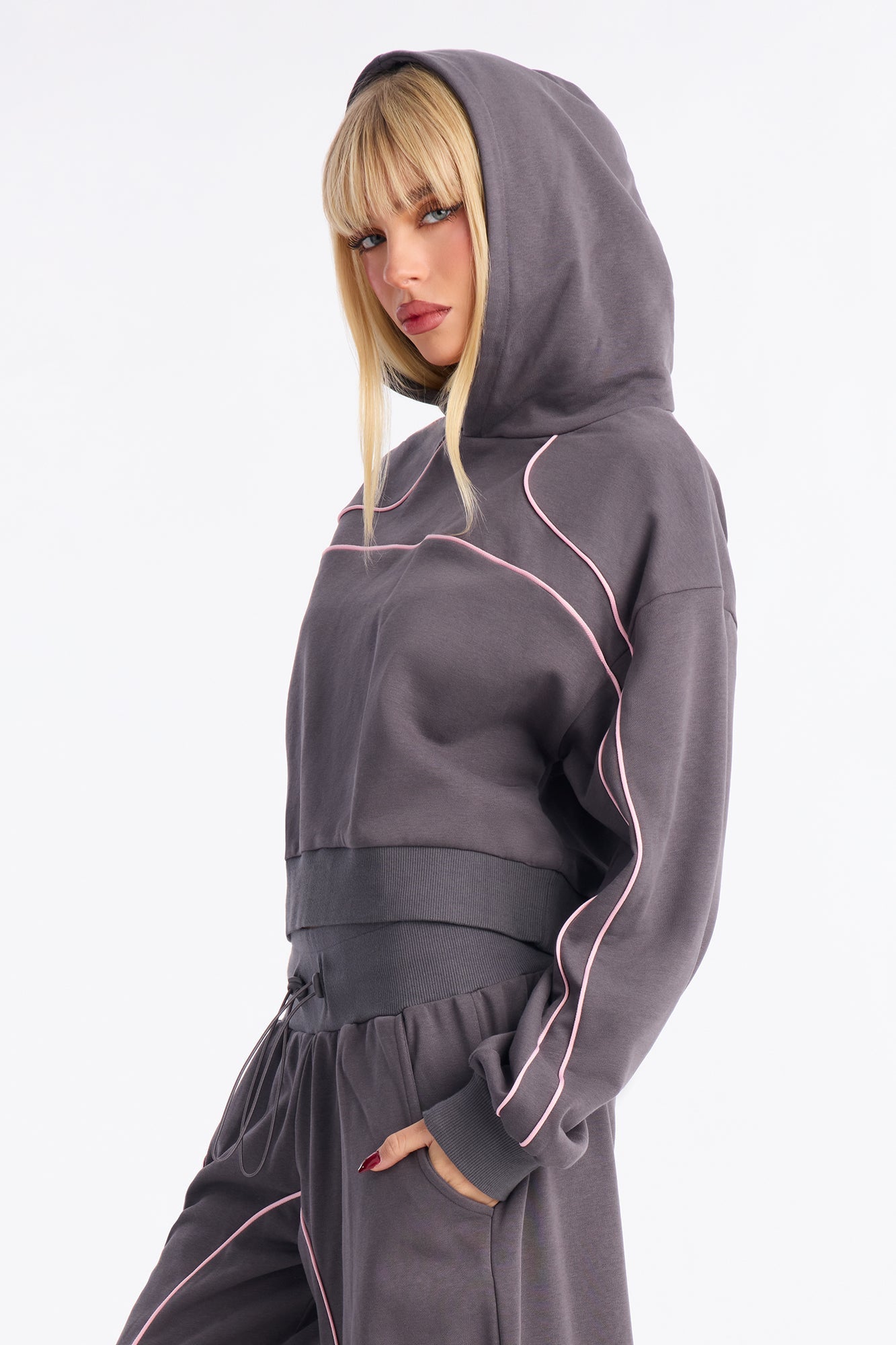 Cool Girl Oversized Hoodie Pant Set - Charcoal