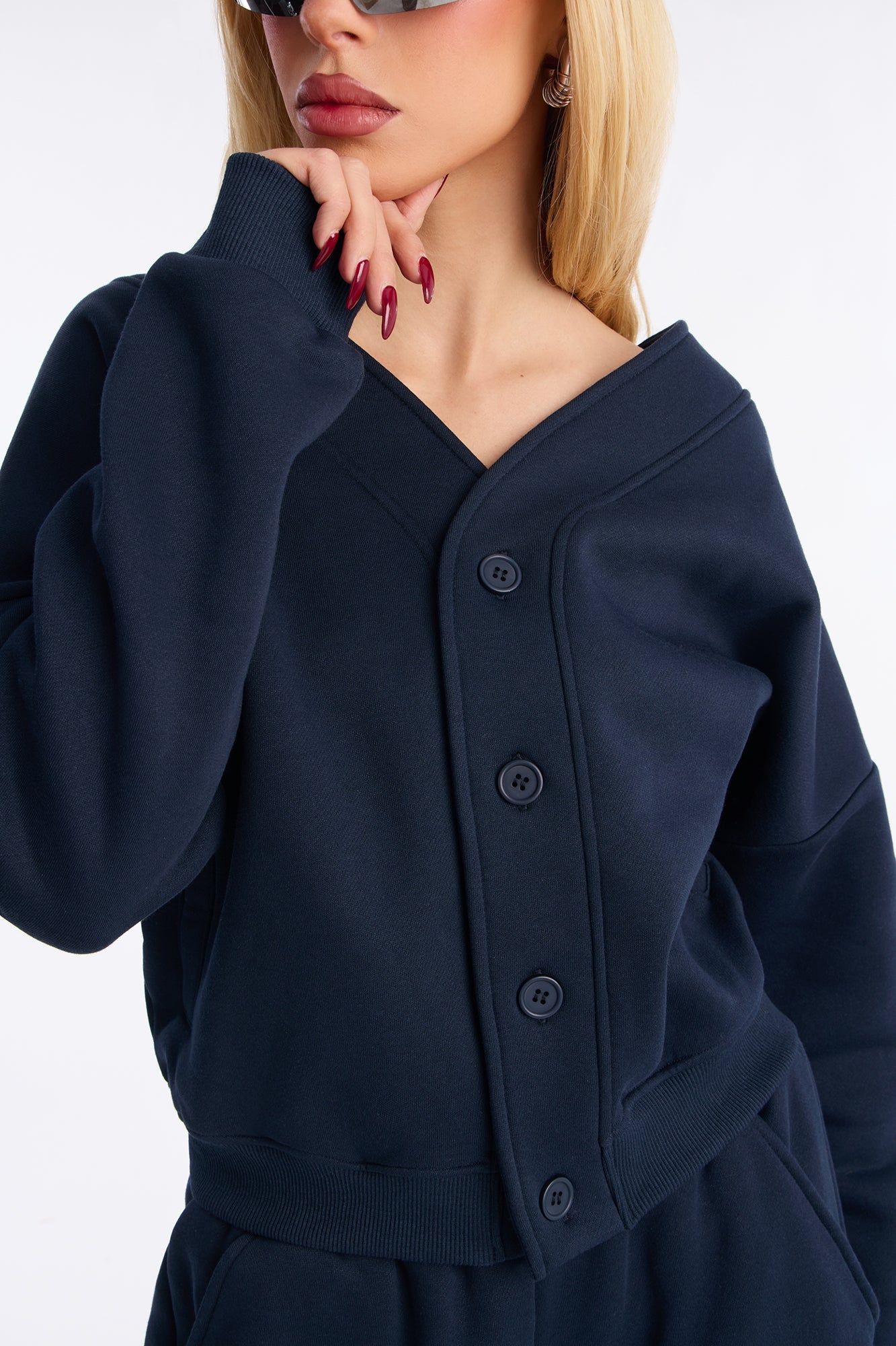 Comfort Season Fleece Button Up Sweatshirt - Navy