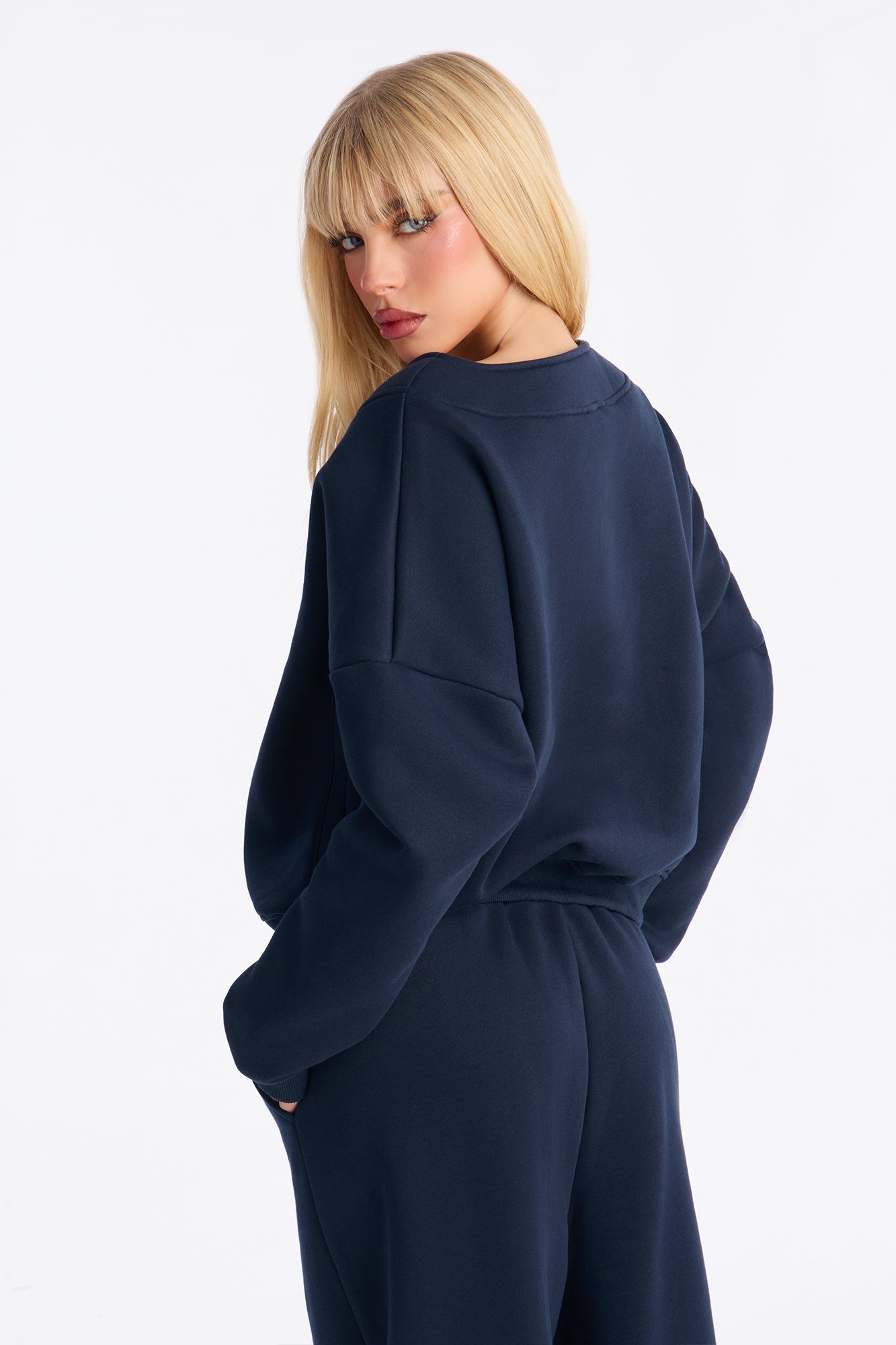 Comfort Season Fleece Button Up Sweatshirt - Navy