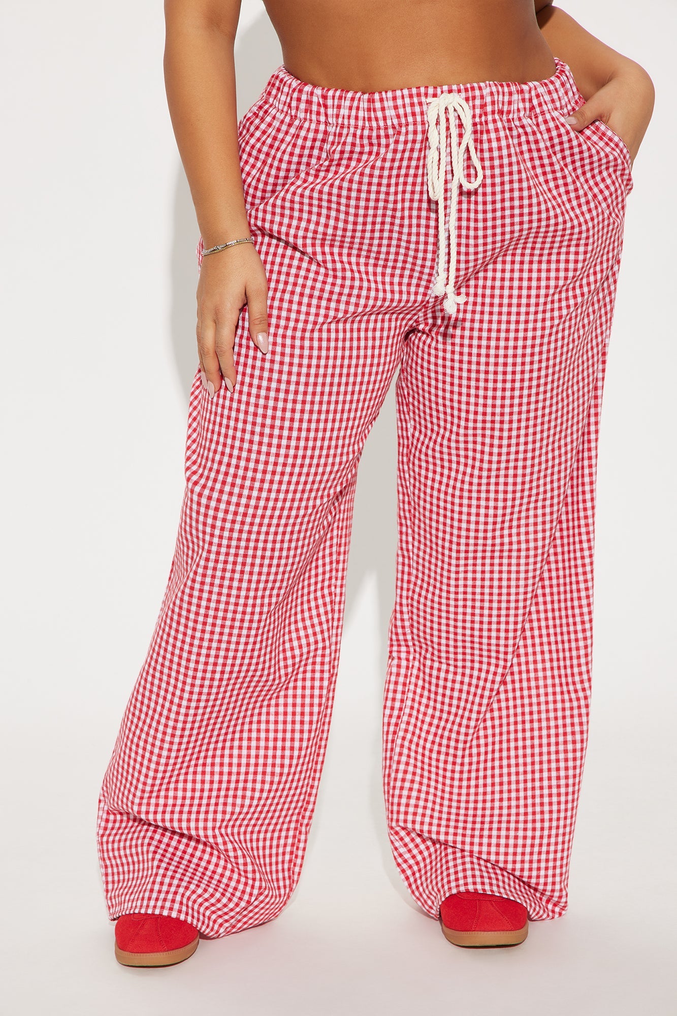 Ava Gingham Wide Leg Pant - Red/combo