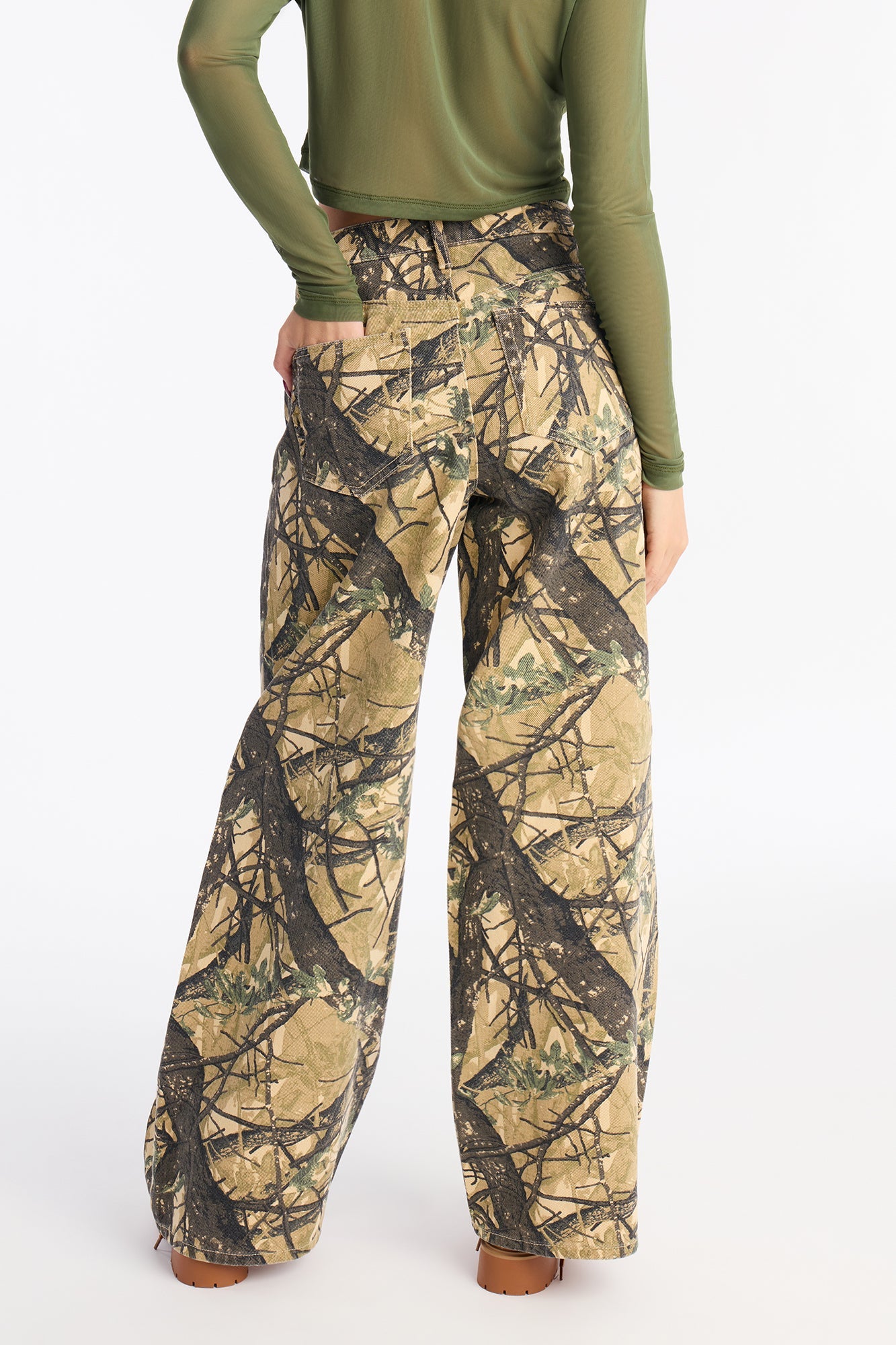 Under Pressure Camo Tree Low Rise Wide Leg Pant 31″ - Green/combo
