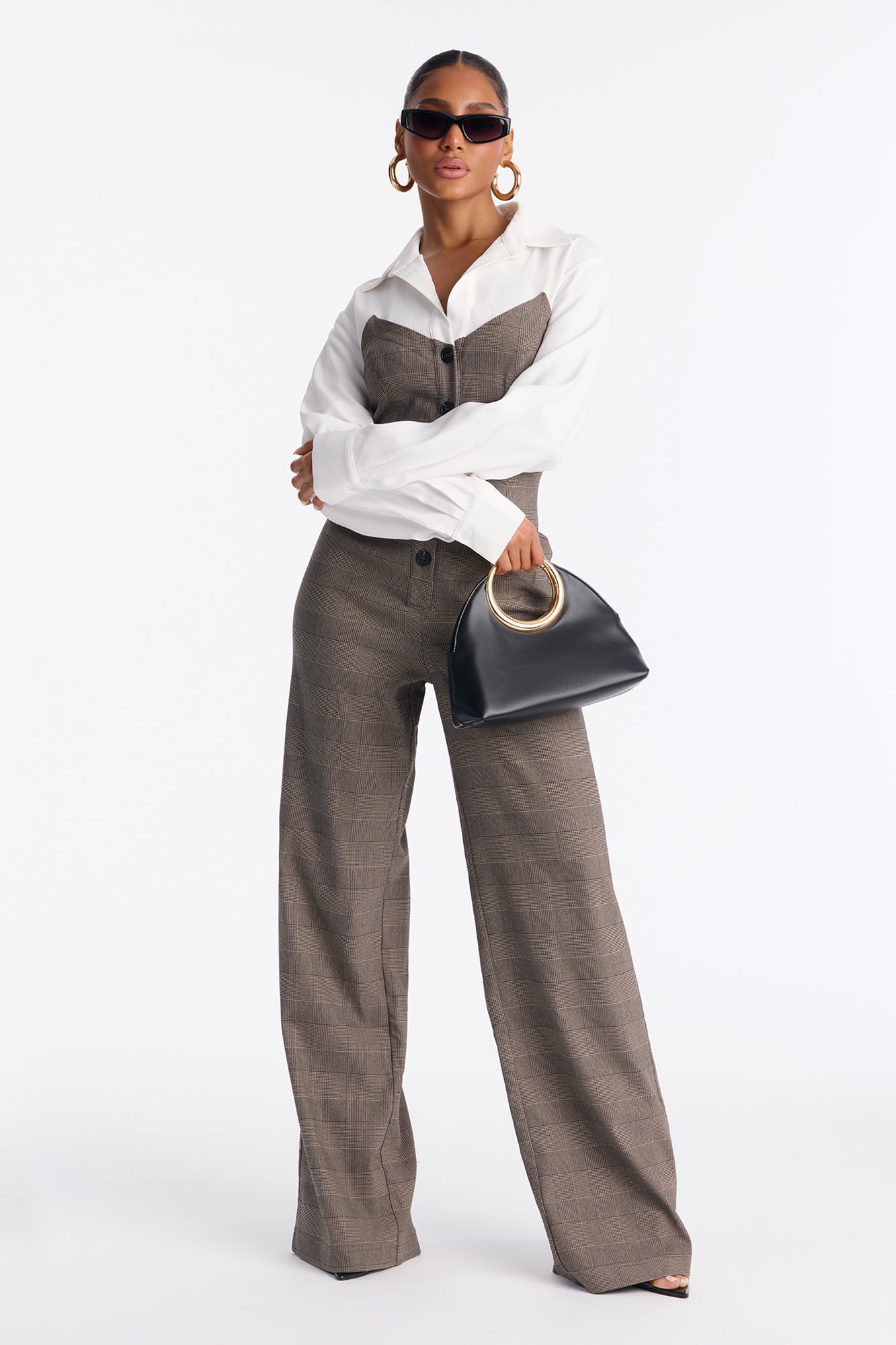 Tactical Plaid Jumpsuit - Brown/combo