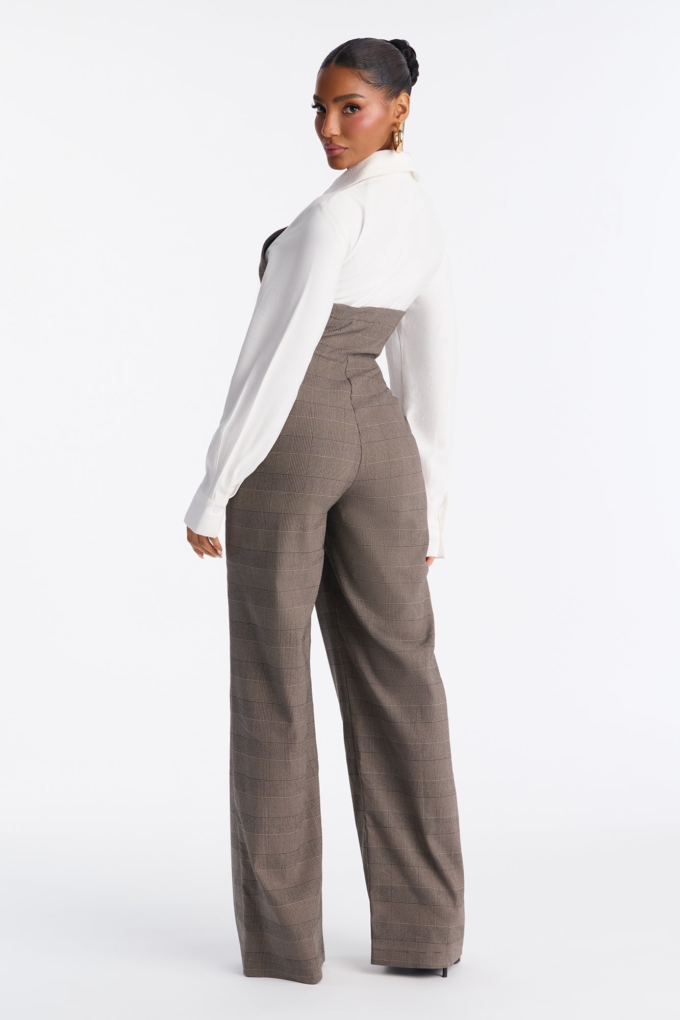 Tactical Plaid Jumpsuit - Brown/combo