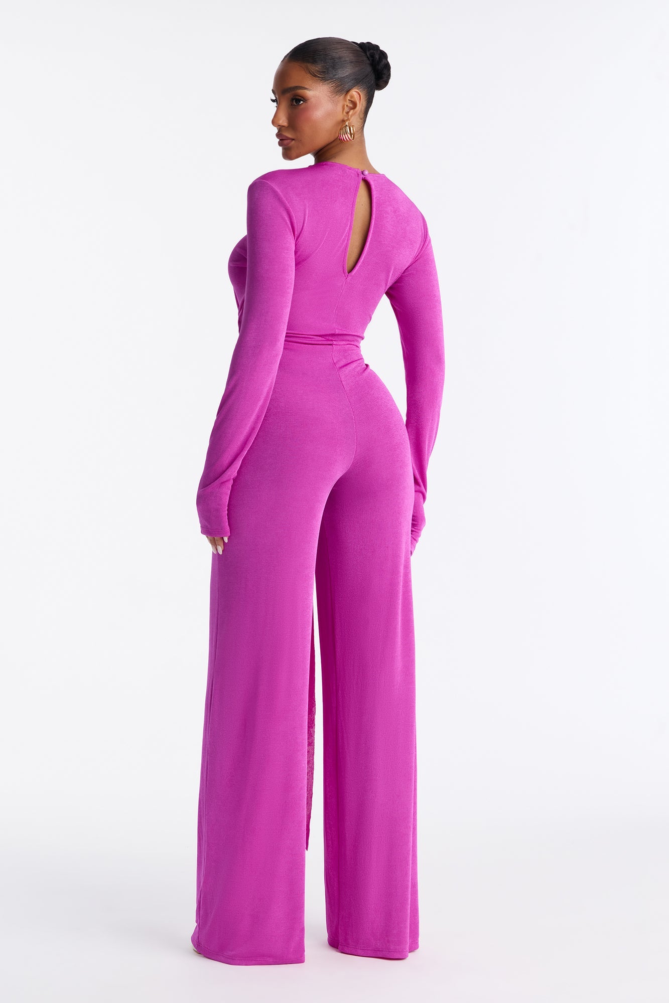 Zoe Wrap Draped Wide Leg Jumpsuit - Magenta