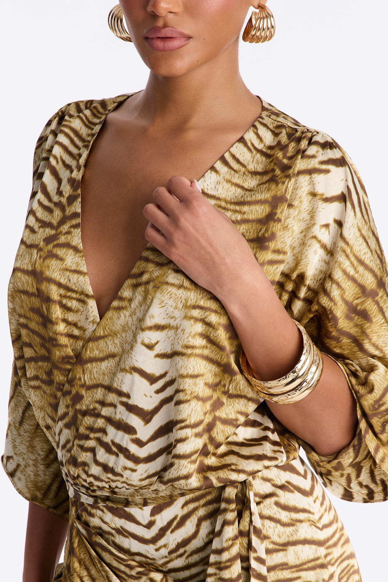 Sleek Taste Printed Satin Maxi Dress - Brown/combo