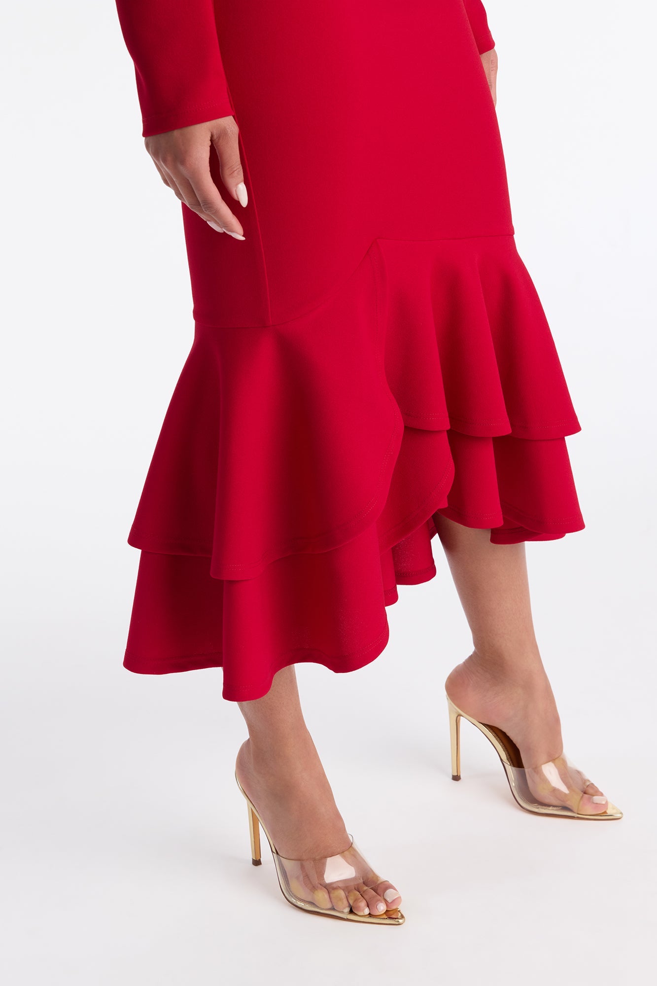 Bianca Long Sleeve Peplum Midi Dress - Red