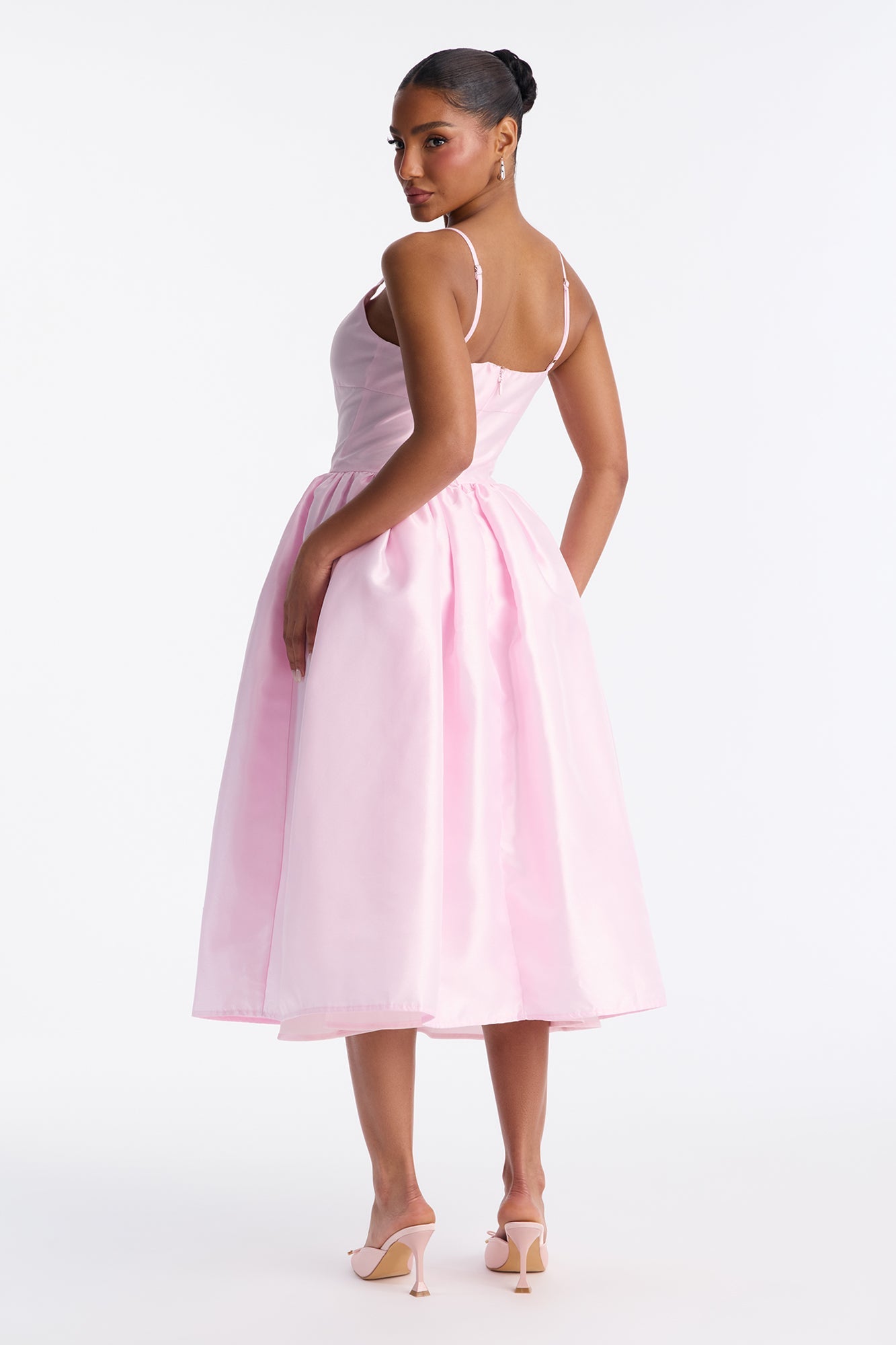 Nicole Corset Satin Midi Dress - Pink
