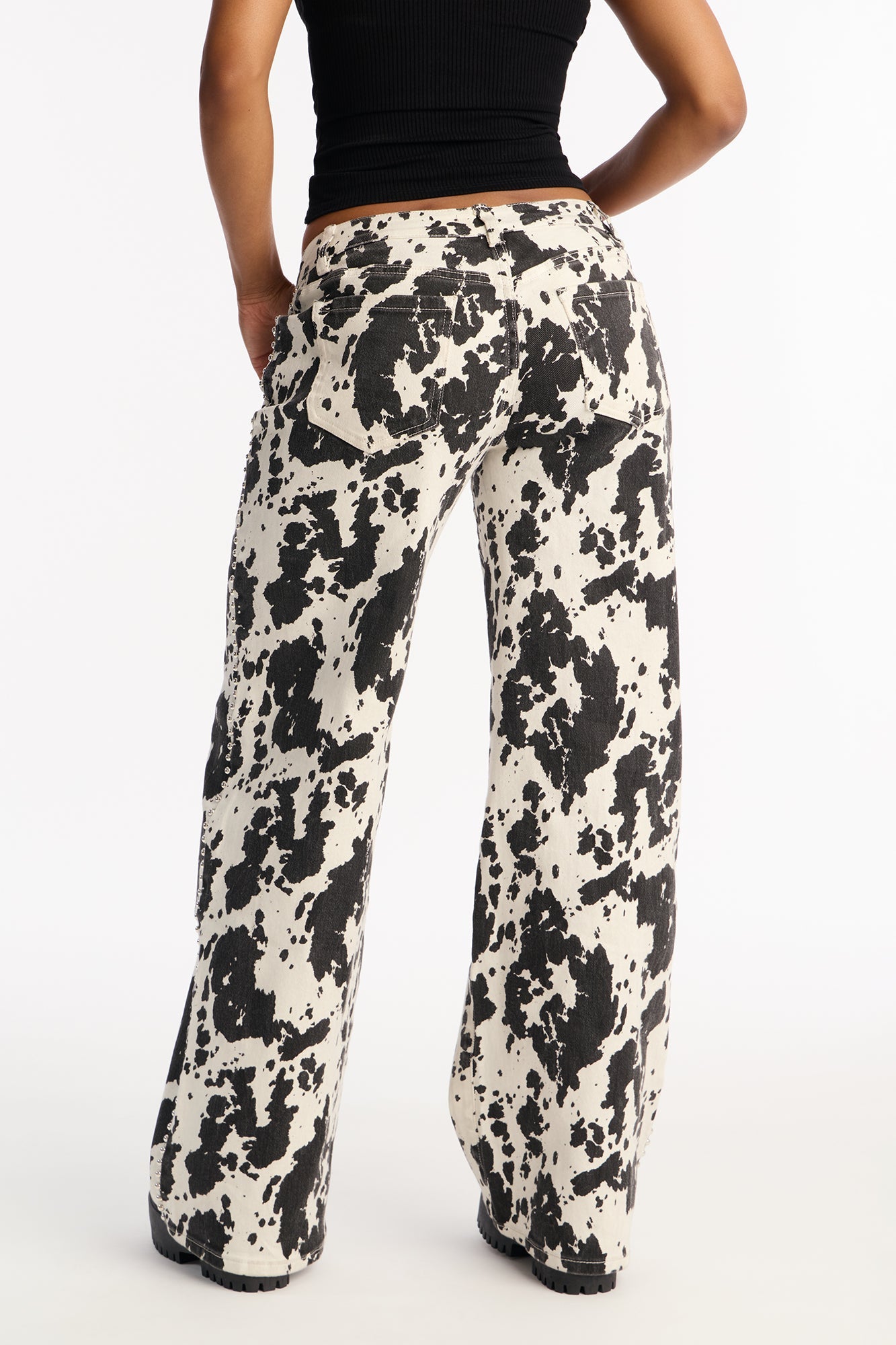 Spot On Printed Studded Straight Leg Jeans - Black/White