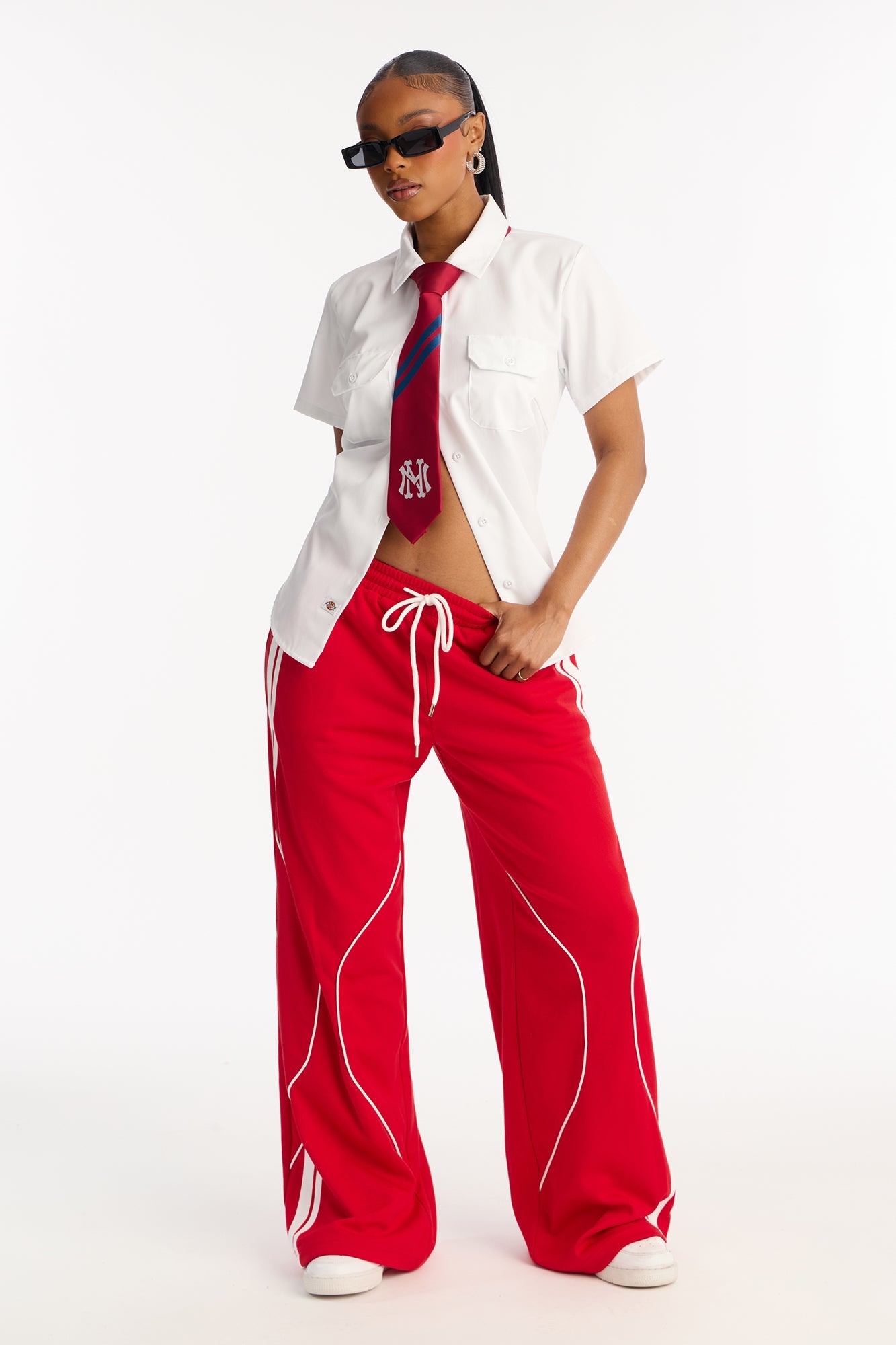 Jax Drawstring Wide Leg Pants 30″ - Red