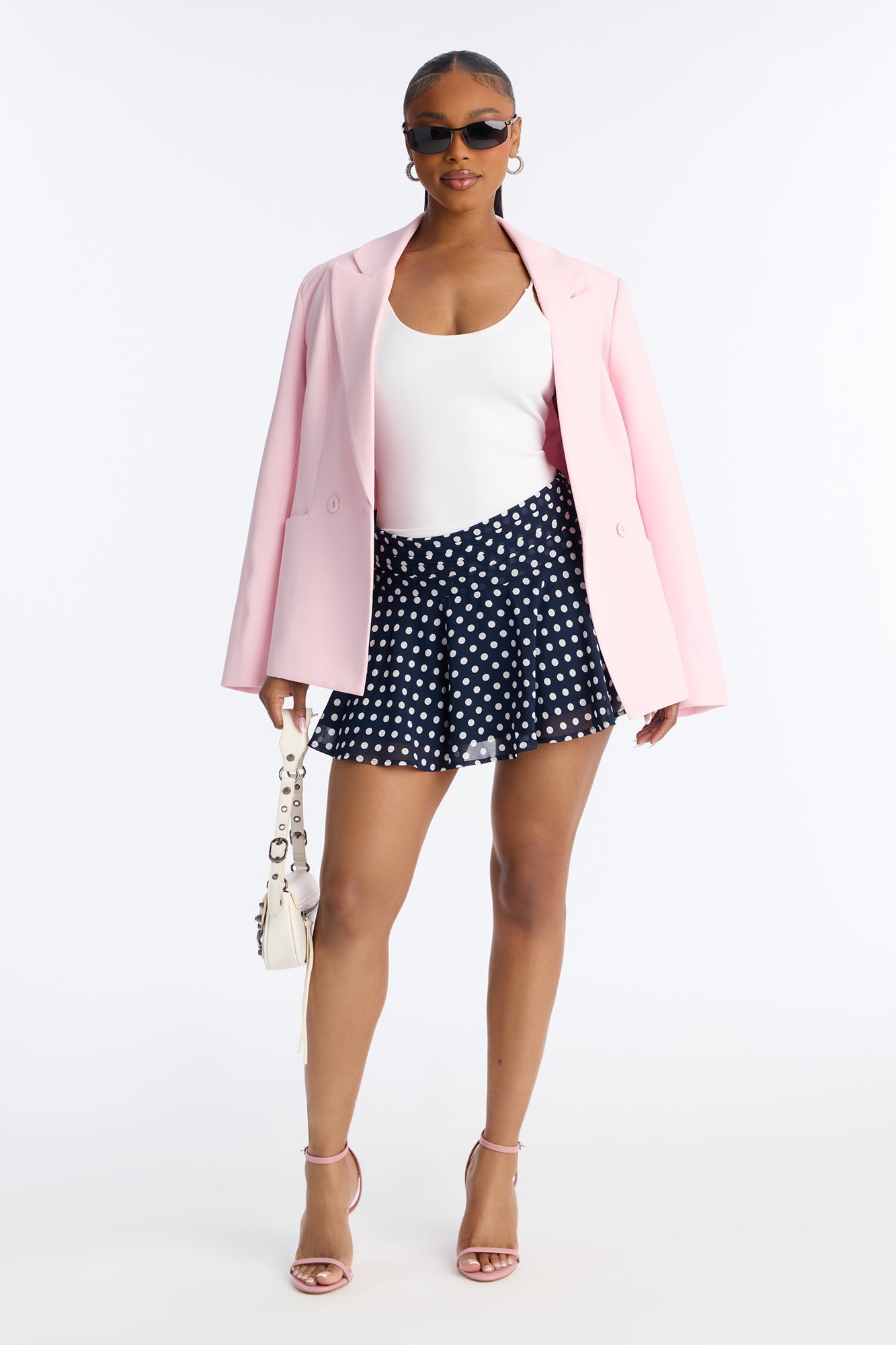 Emmie Chiffon Polka Dot Mini Skirt - Navy/combo