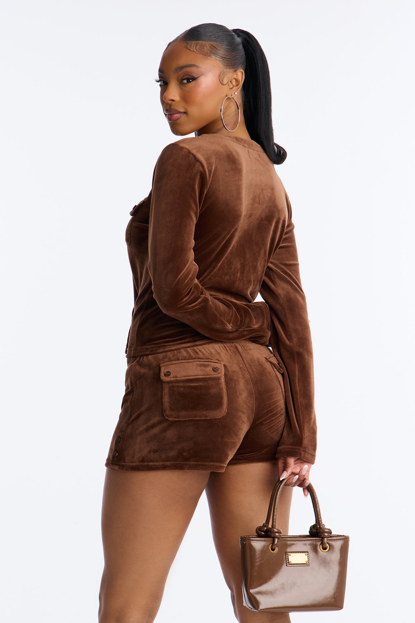 Low Key Velour Micro Short Set - Chocolate