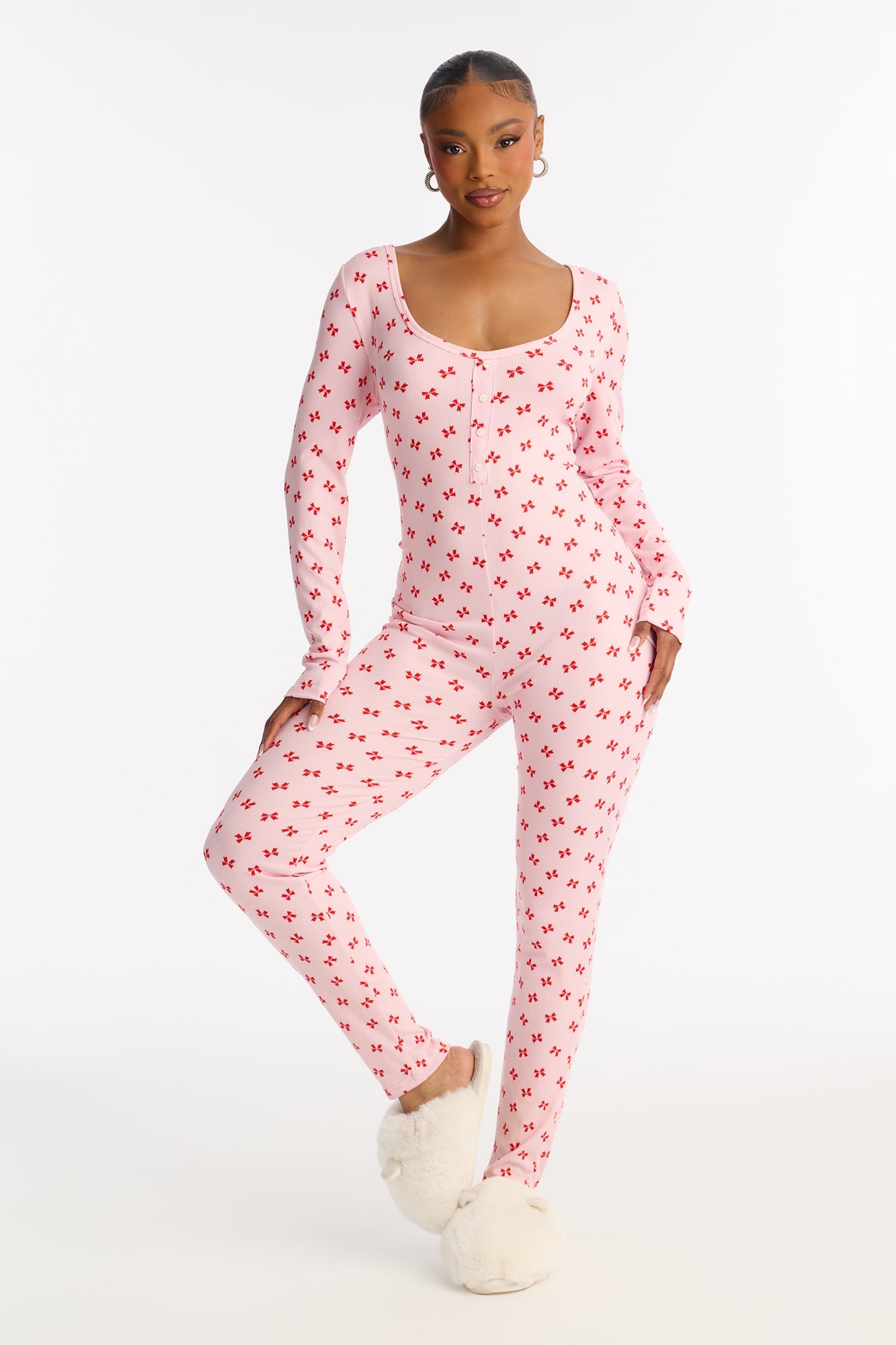 Always Lovely Ribbed Long Sleeve PJ Jumpsuit Onesie - Pink