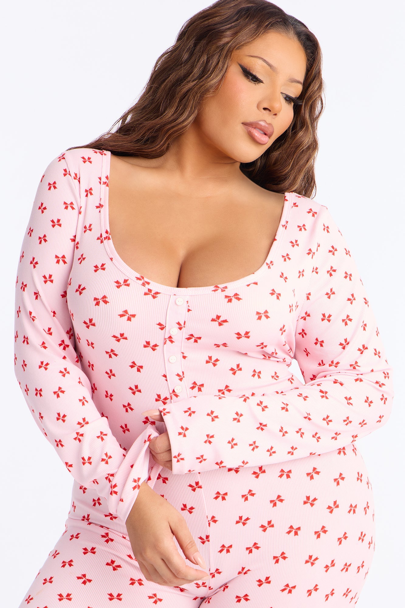 Always Lovely Ribbed Long Sleeve PJ Jumpsuit Onesie - Pink