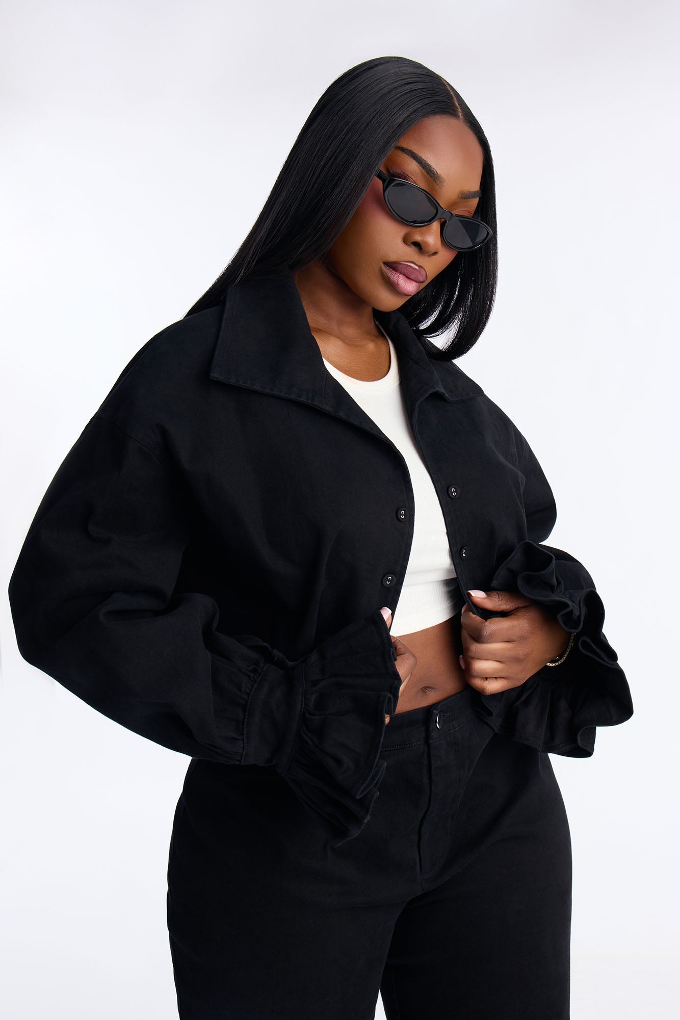 Mianna Twill Jacket Pant Set - Black