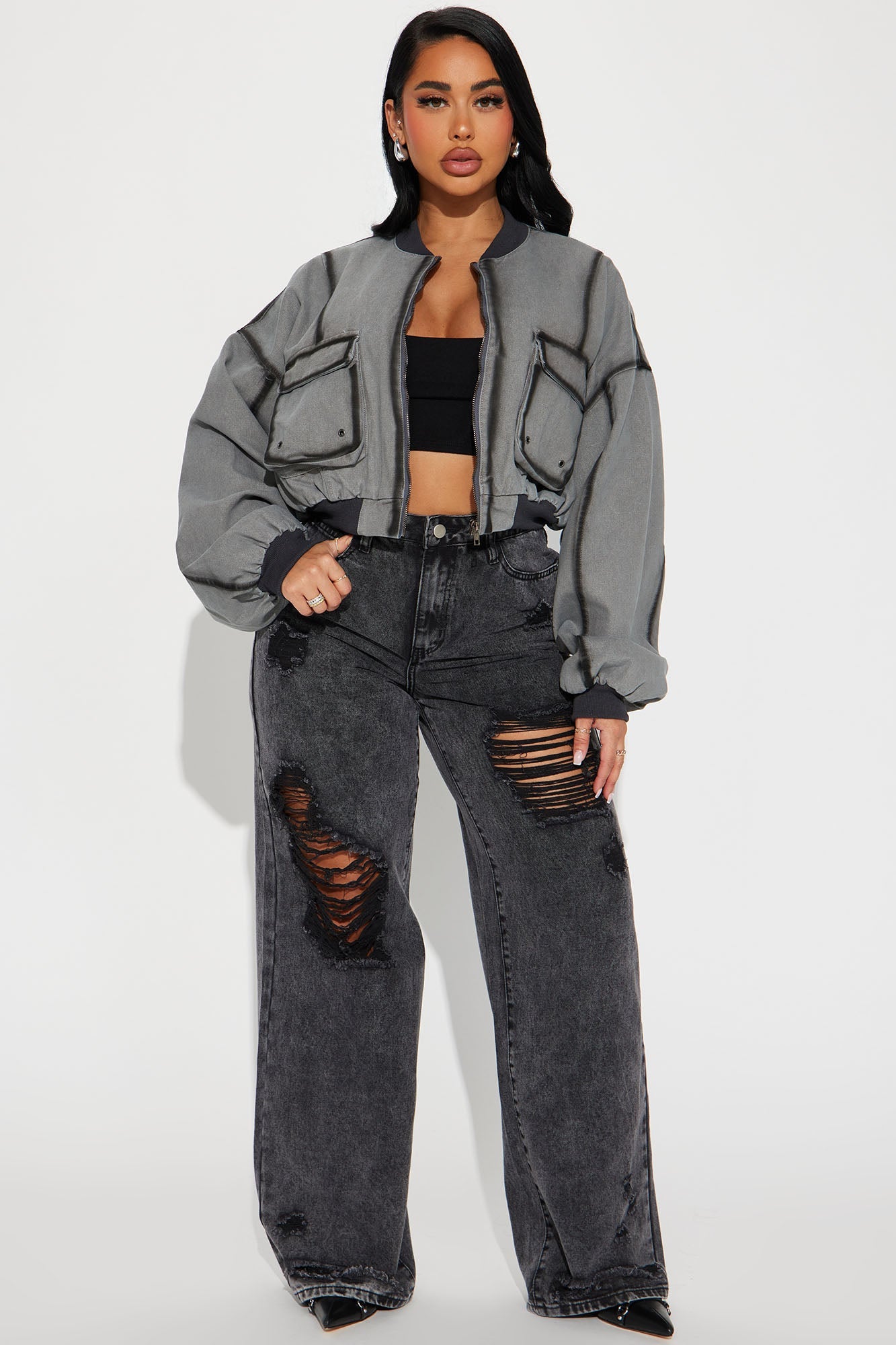 Expose The Fakes Washed Bomber - Grey/combo