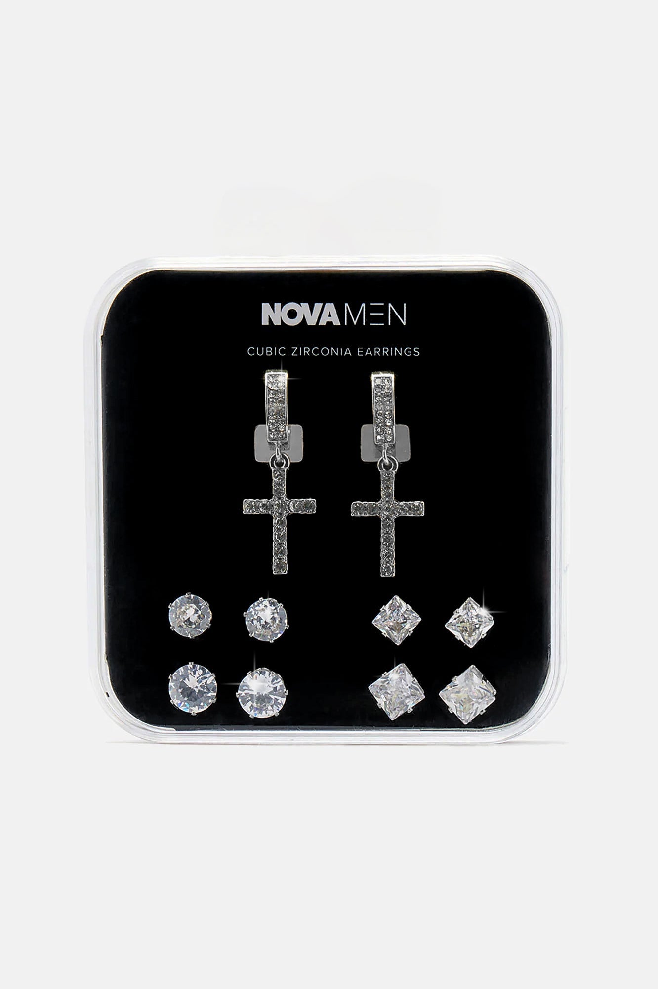 Iced Dangling Cross 5 Piece Earring Set - Silver