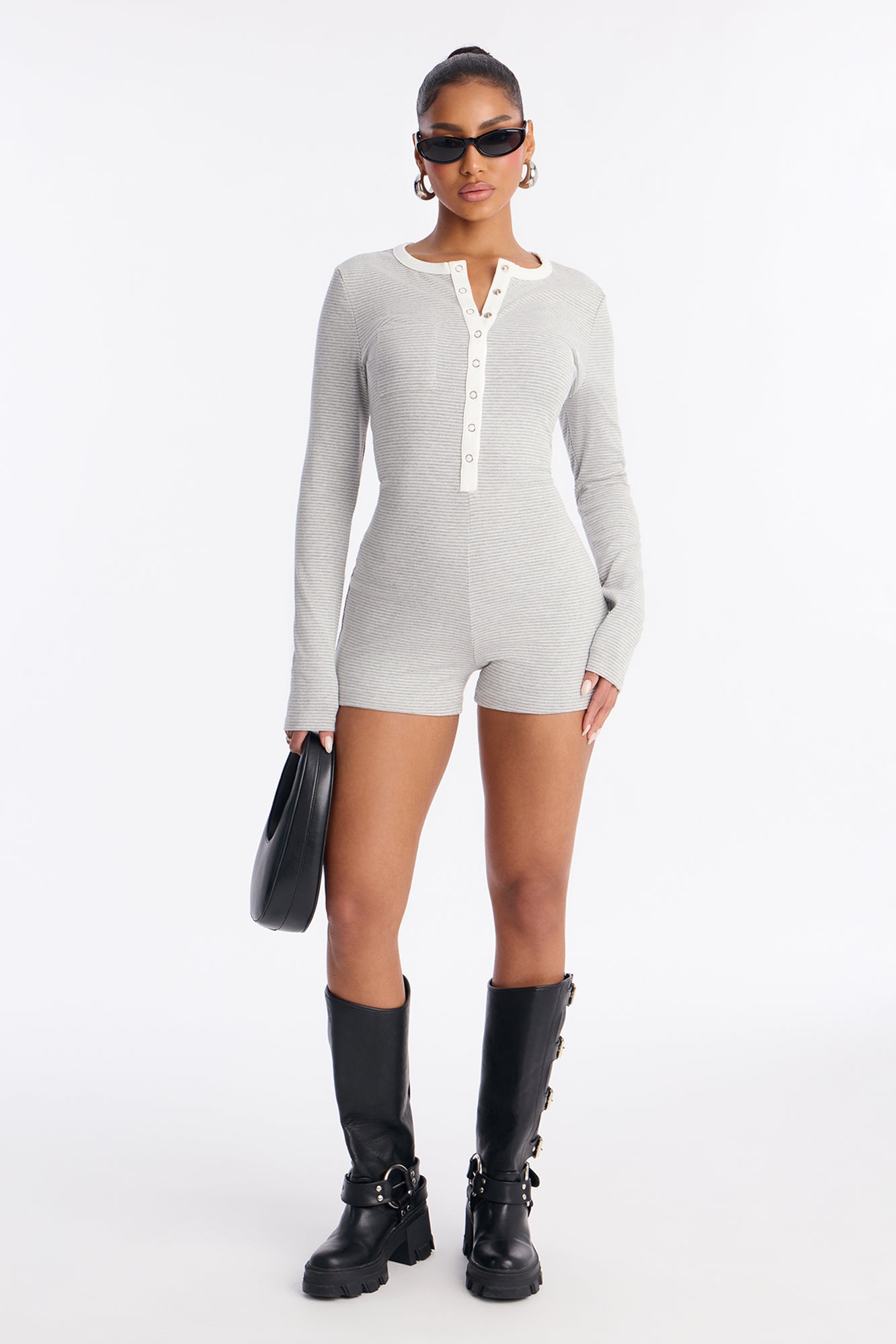 Cynthia Striped Micro Short Romper - Grey