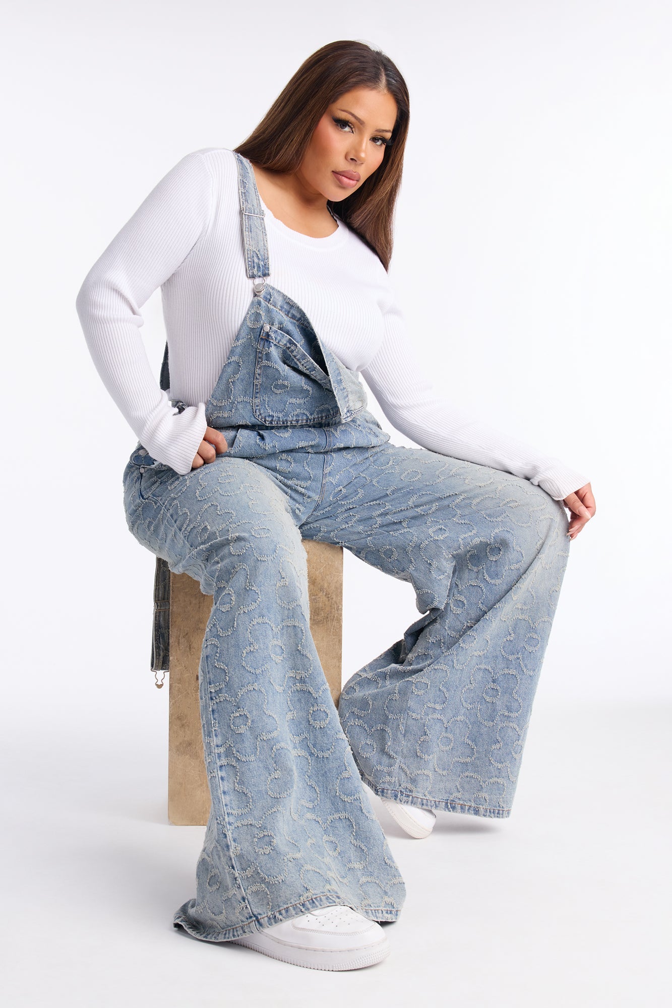 Flower Power Denim Overalls - Medium Wash