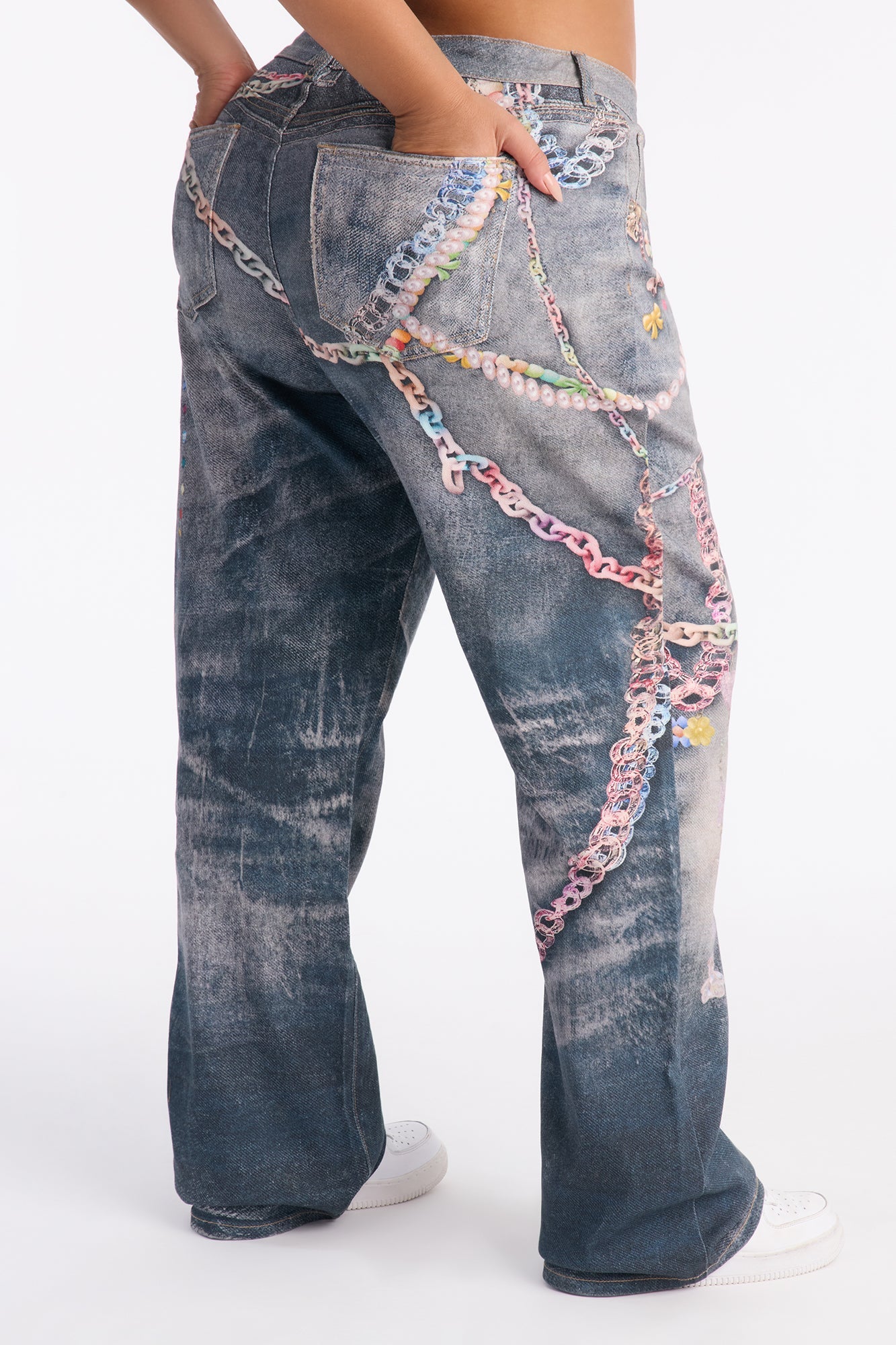Sweet Charms Printed Straight Leg Jeans - Dark Wash