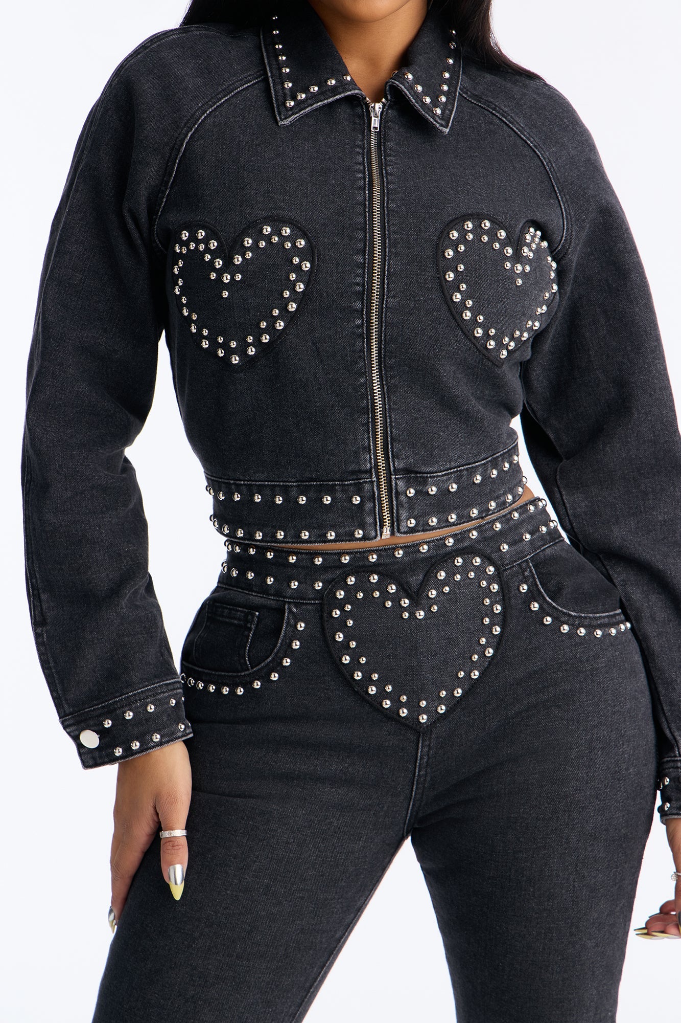 Heart The Haters Studded Denim Pant Set - Black