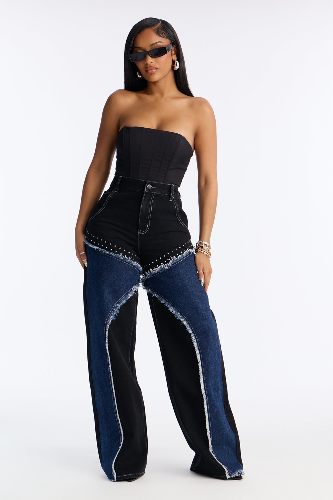 Home Town Hero Embellished Wide Leg Jeans - Black Wash