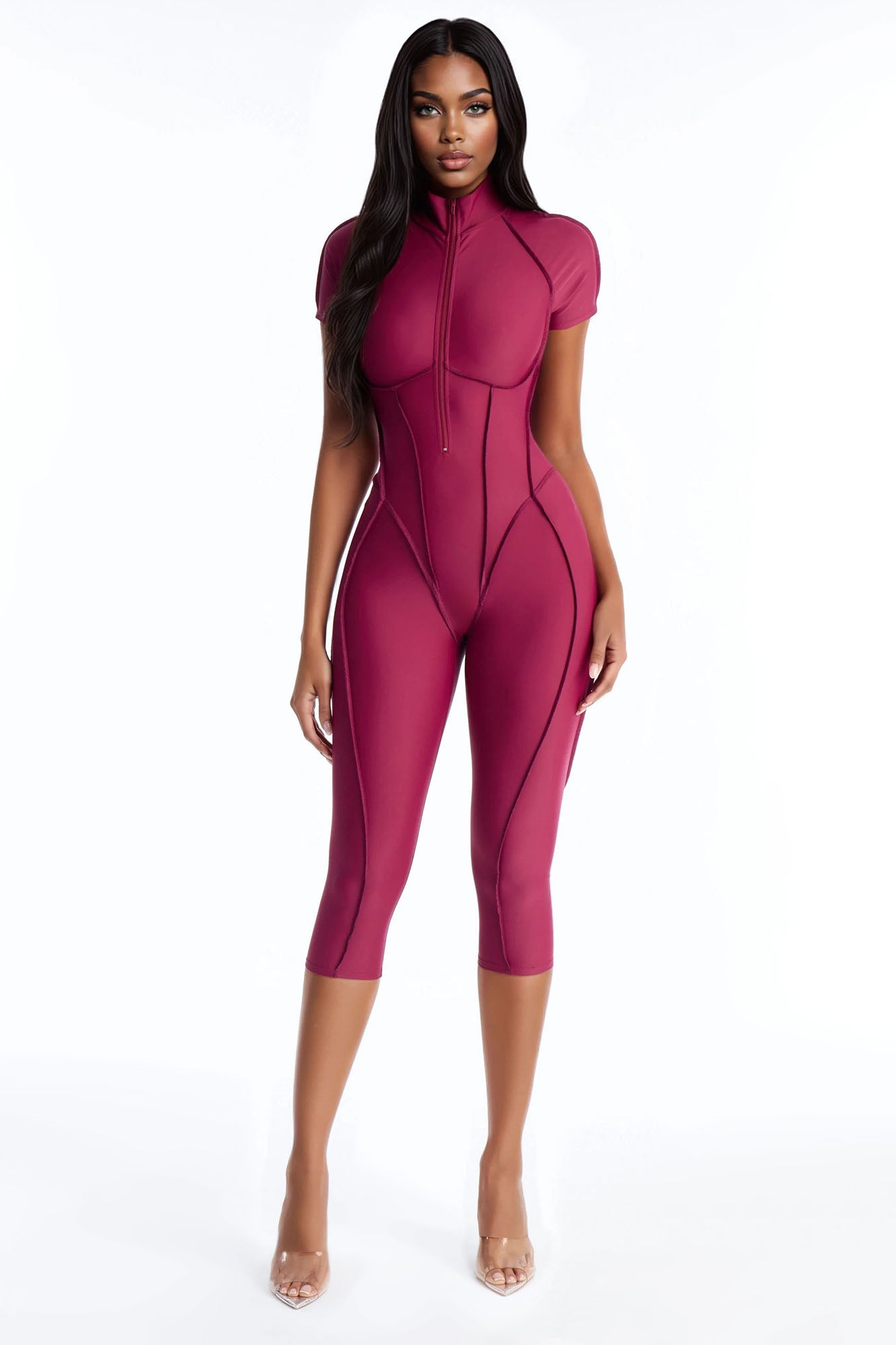 Lexia Backless Capri Leg Jumpsuit - Burgundy