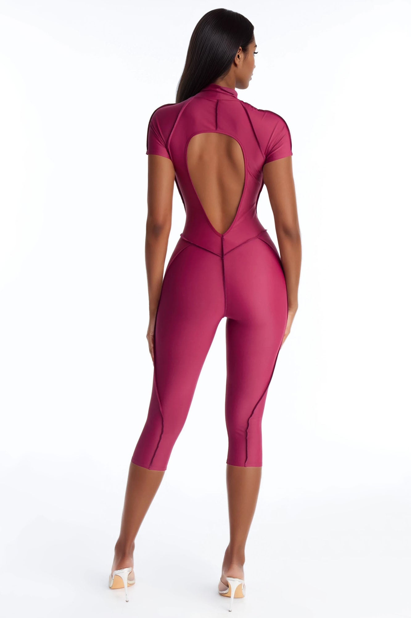 Lexia Backless Capri Leg Jumpsuit - Burgundy