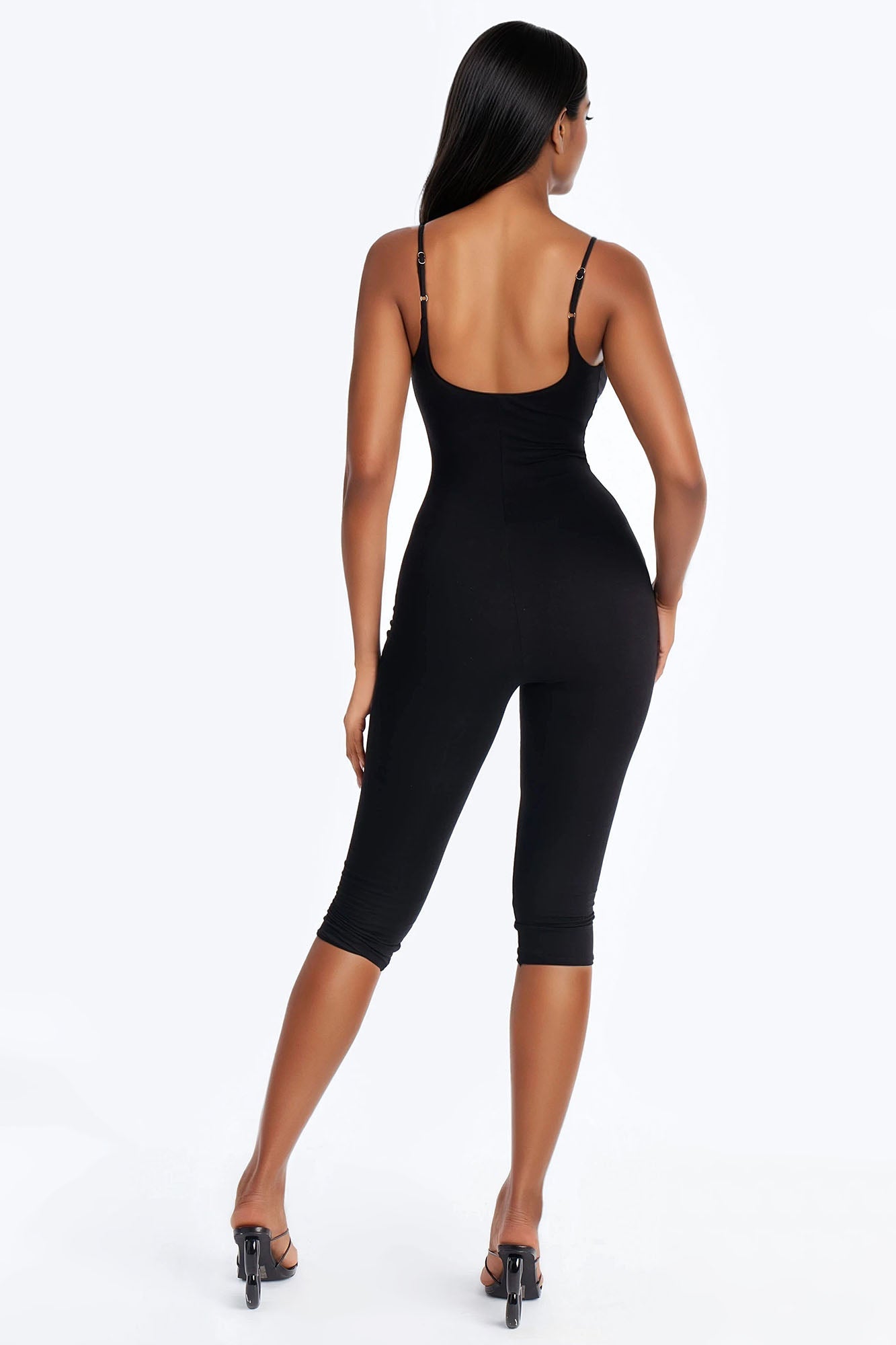 Kaya Double Lined Jersey Capri Catsuit - Black