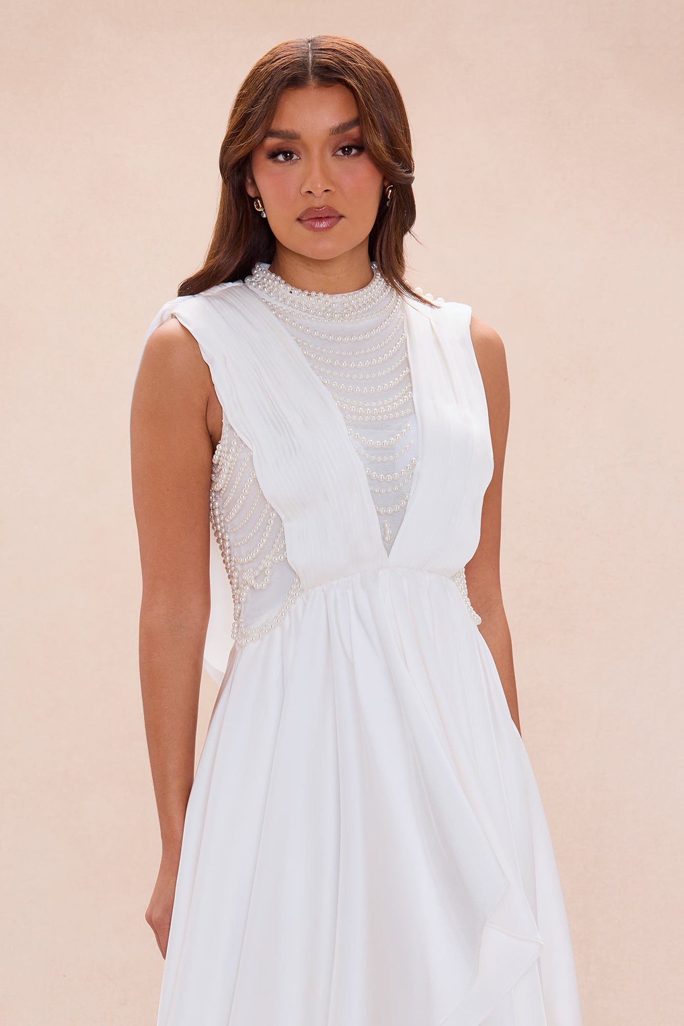 Dream In Pearl Draped Gown - Ivory