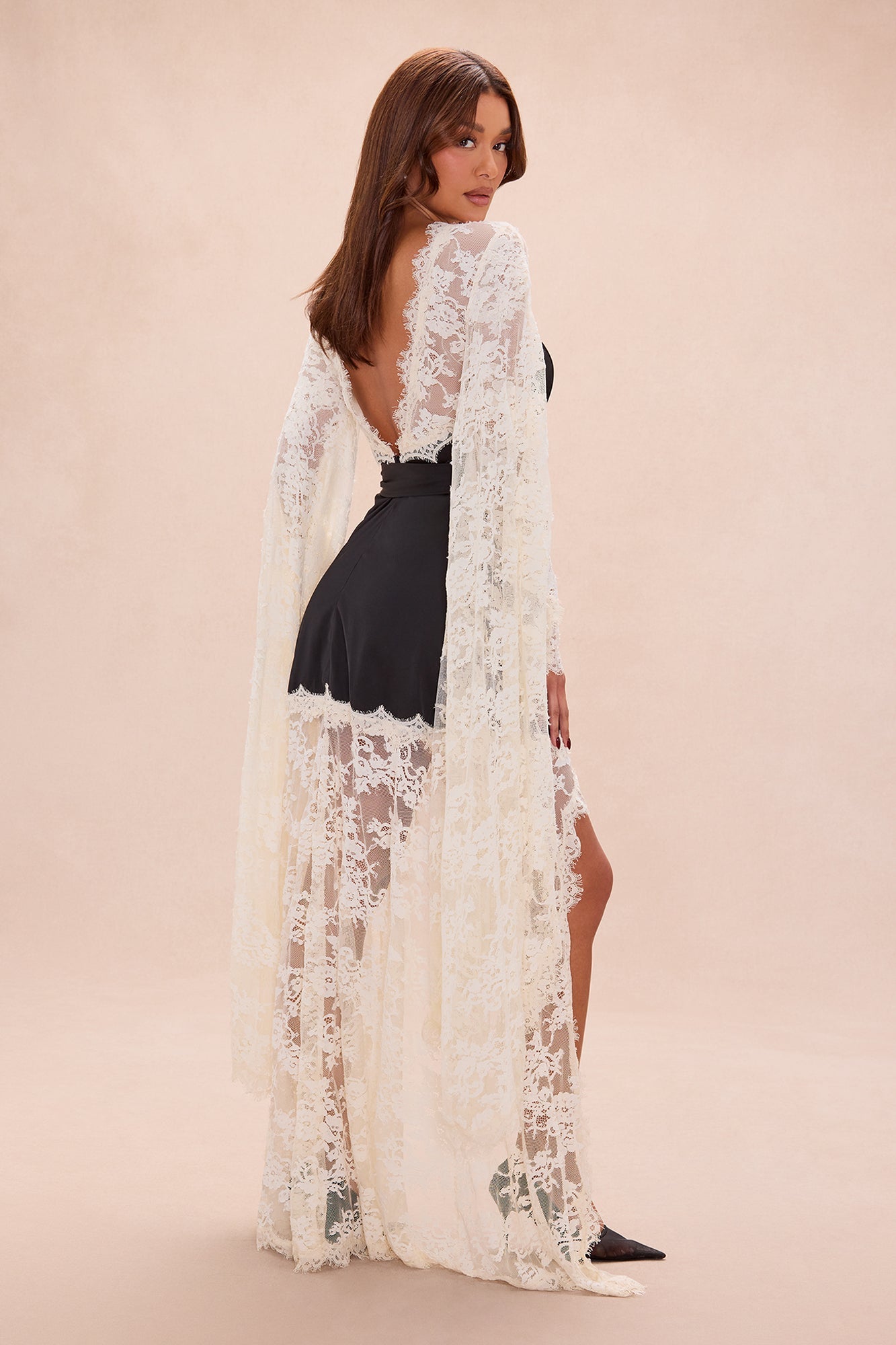 Amelia Satin Lace Mini Dress - Black