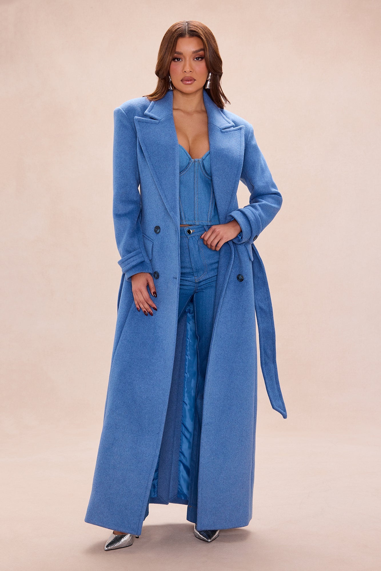 Tyler Double Breasted Wool Coat - Denim