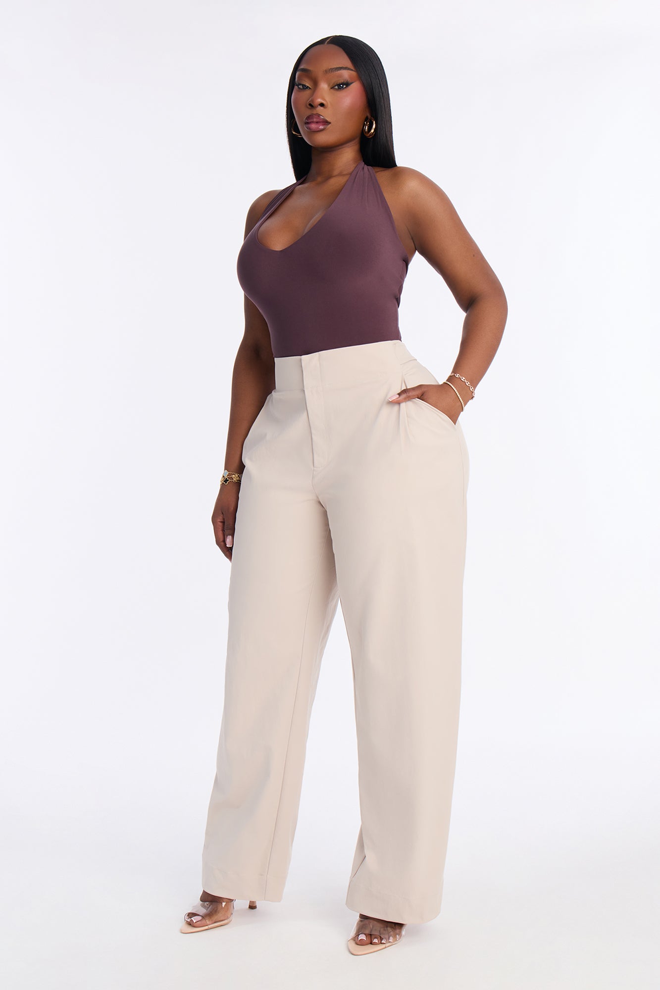 Cami Wide Leg Brushed Twill Pant 32″ - Stone
